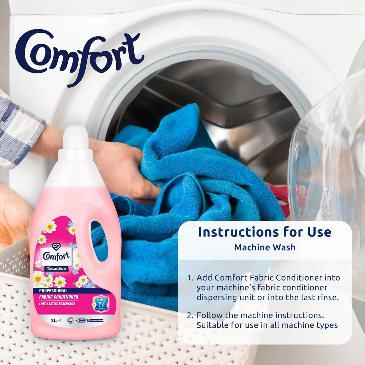 Comfort Fabric Conditioner 3L Floral - Long Lasting Fragrance, Odour Defence & Fibre Care | Laundry Softener for Front & Top Load Machines, 120 Washes image number 4