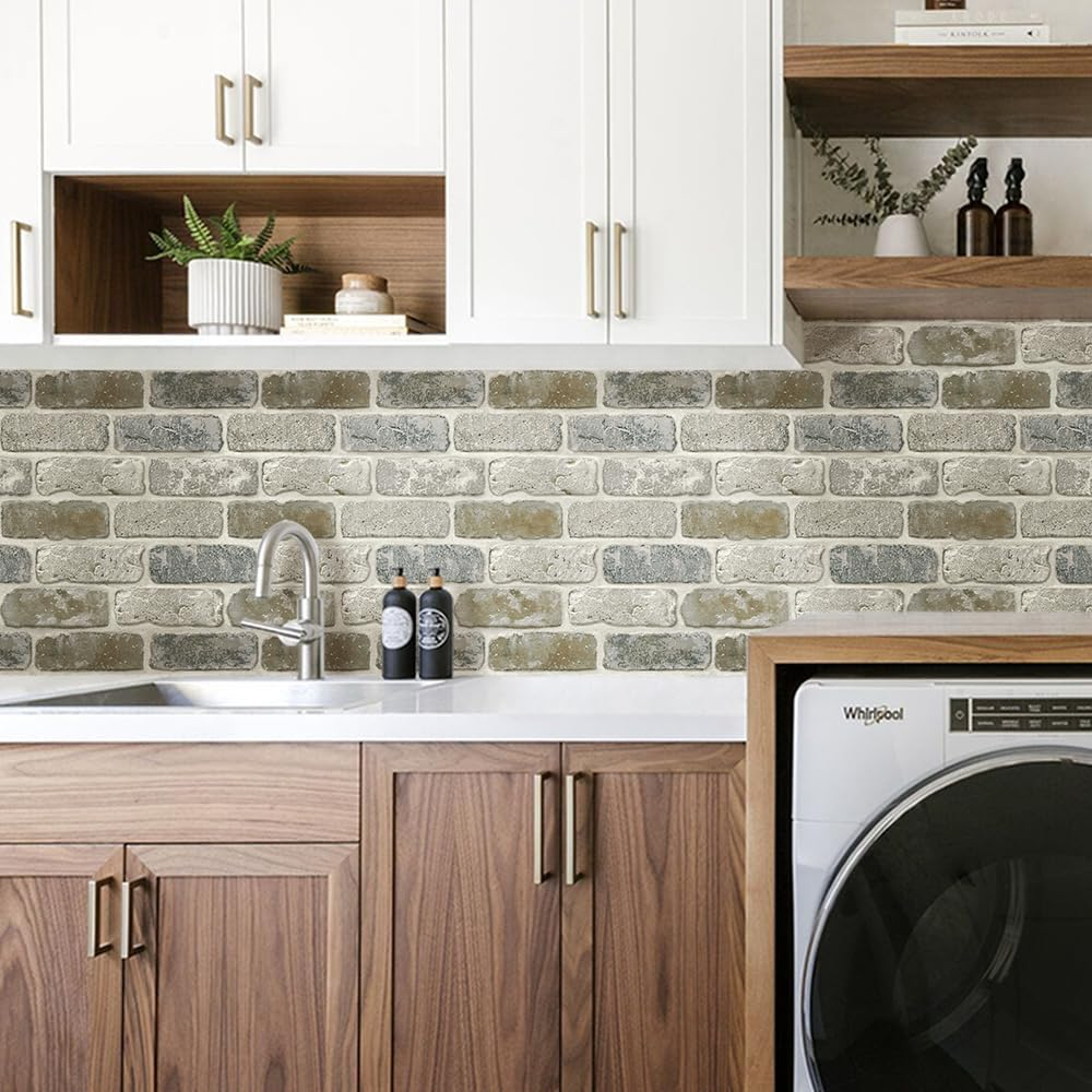 Commomy Peel and Stick Tiles for Wall 3D Wall Panels Faux Brick Stone, 11.8"X11.8", 10 Pcs, Wall Stickers PVC Wall Panels for Living Room, Bedroom, Interior Wall Decor image number 4