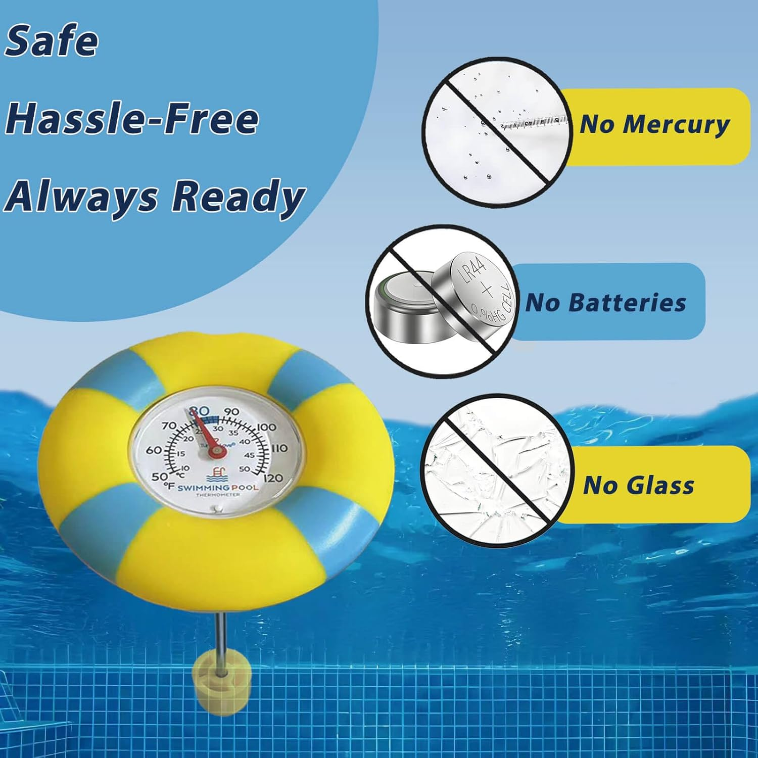 Pool Thermometer Floating Easy Read - Dial Panel Pool Temperature Thermometers Long-Distance Read, 304 Stainless Steel Probe for Swimming Pools, Pond Thermometers for Outdoor Ponds image number 2