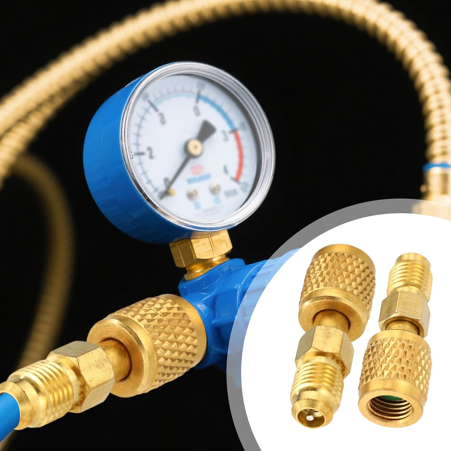 2Pcs R32 R454B Brass Adapter, 1/4" SAE Female to 1/4" SAE Male Reverse Thread Refrigerant Adapter Low Loss Refrigerant Fittings for R32 R454B Tanks Mini Split Systems image number 3