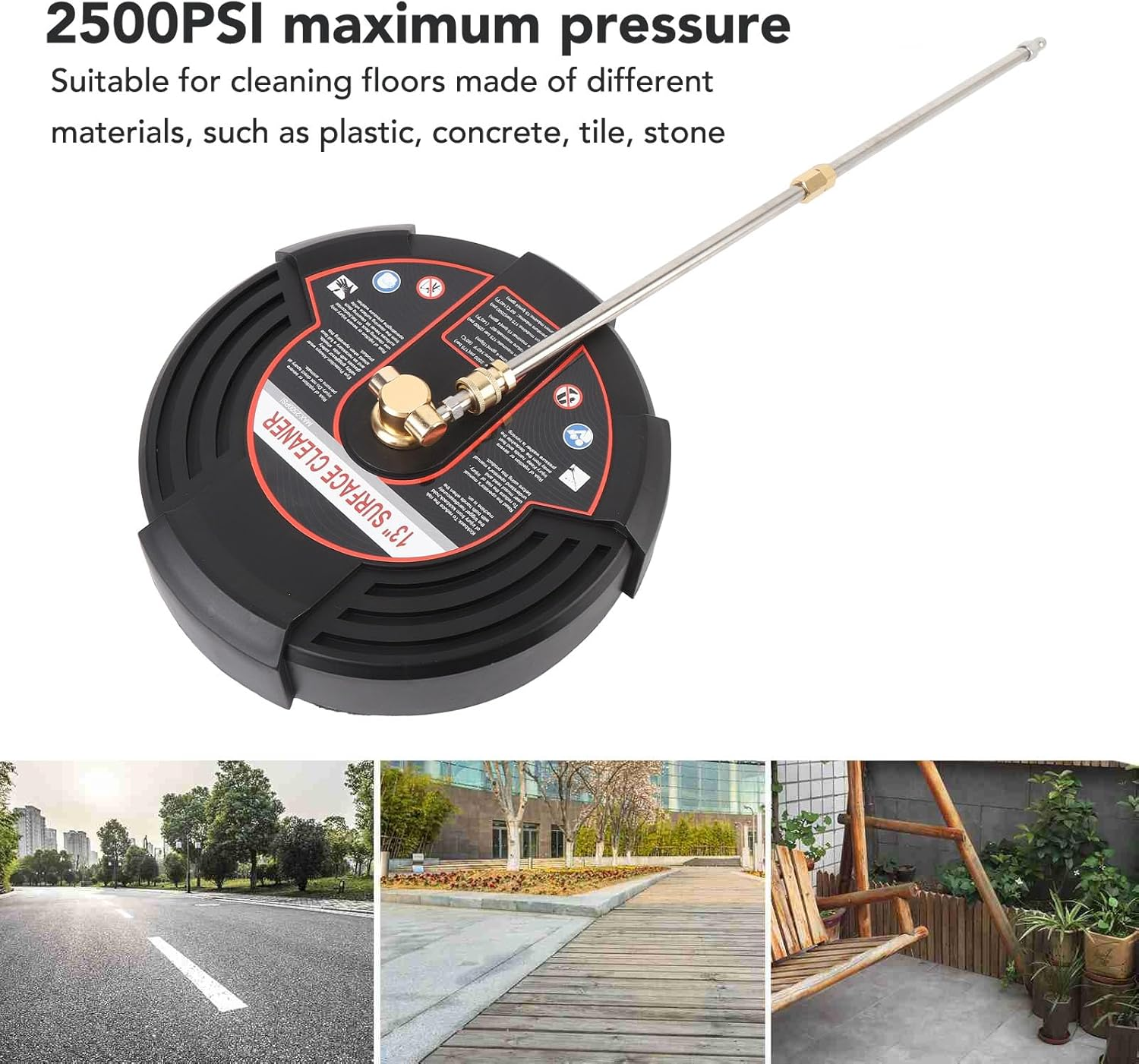 13 Inch Pressure Washer Surfaces Cleaner, 2500PSI Stainless Steel Surfaces Cleaner with 1/4 Inch Quick Connect and 2 Extension Wands Power Washer Attachment for Concrete, Driveway image number 2