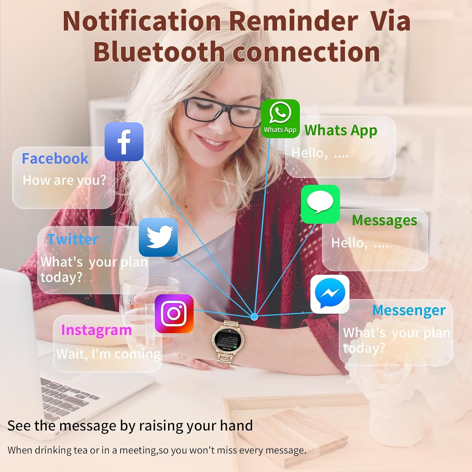 Fitonyo Women'S Smartwatch with Phone Function (Diamond Gold) - Diamond Silver image number 2