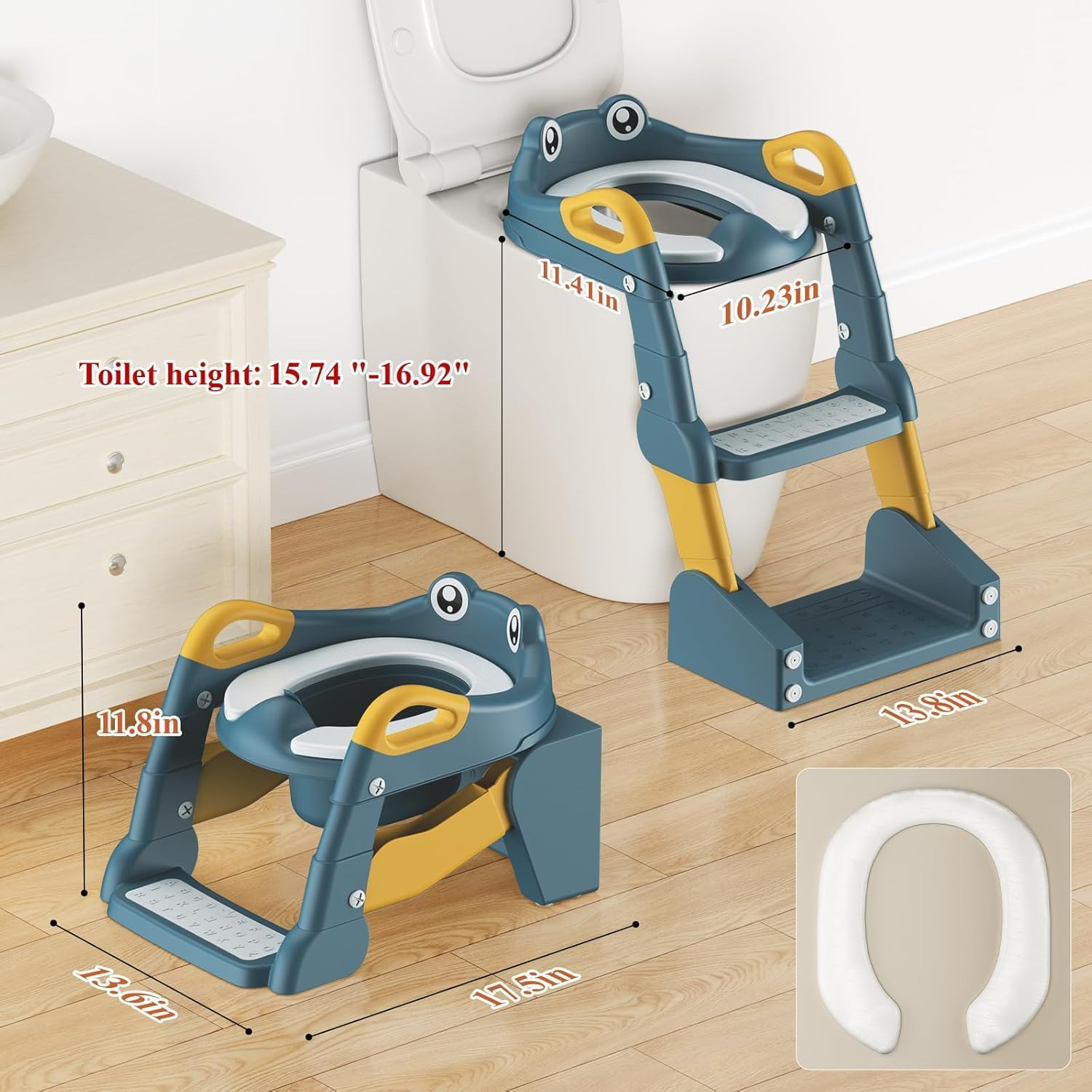 Toilet Potty Training Seat with Step Stool Ladder, Comfortable Safe Potty Seat with Anti-Slip Pads Ladder for Kids Boys Girls Toddlers with Urinals, Splash Guard ， Safe Potty Seat (Blue)