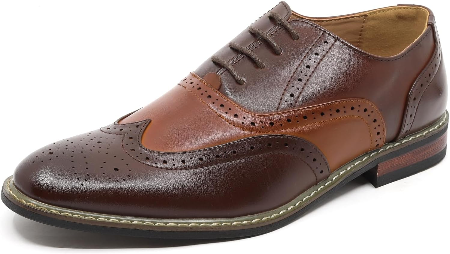 Men'S Two Tone Spectator Wingtip Perforated Lace up Oxford Dress Shoes ALEX-08