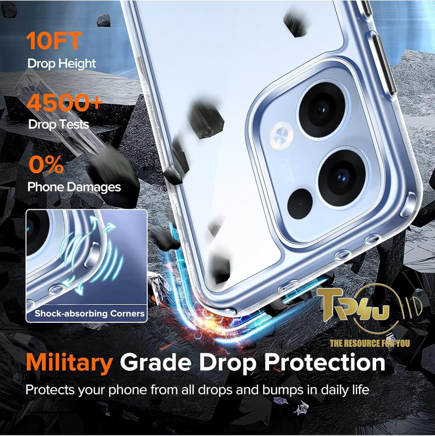 TR4U the Resource for You 3 in 1 Clear Case with 2-Pack Screen Protector for Oppo Reno 13, [Anti-Yellowing][Shockpoof][Military Grade Protection][Non-Slip Slim Fit] Clear Case for Oppo 13 (2025) image number 2