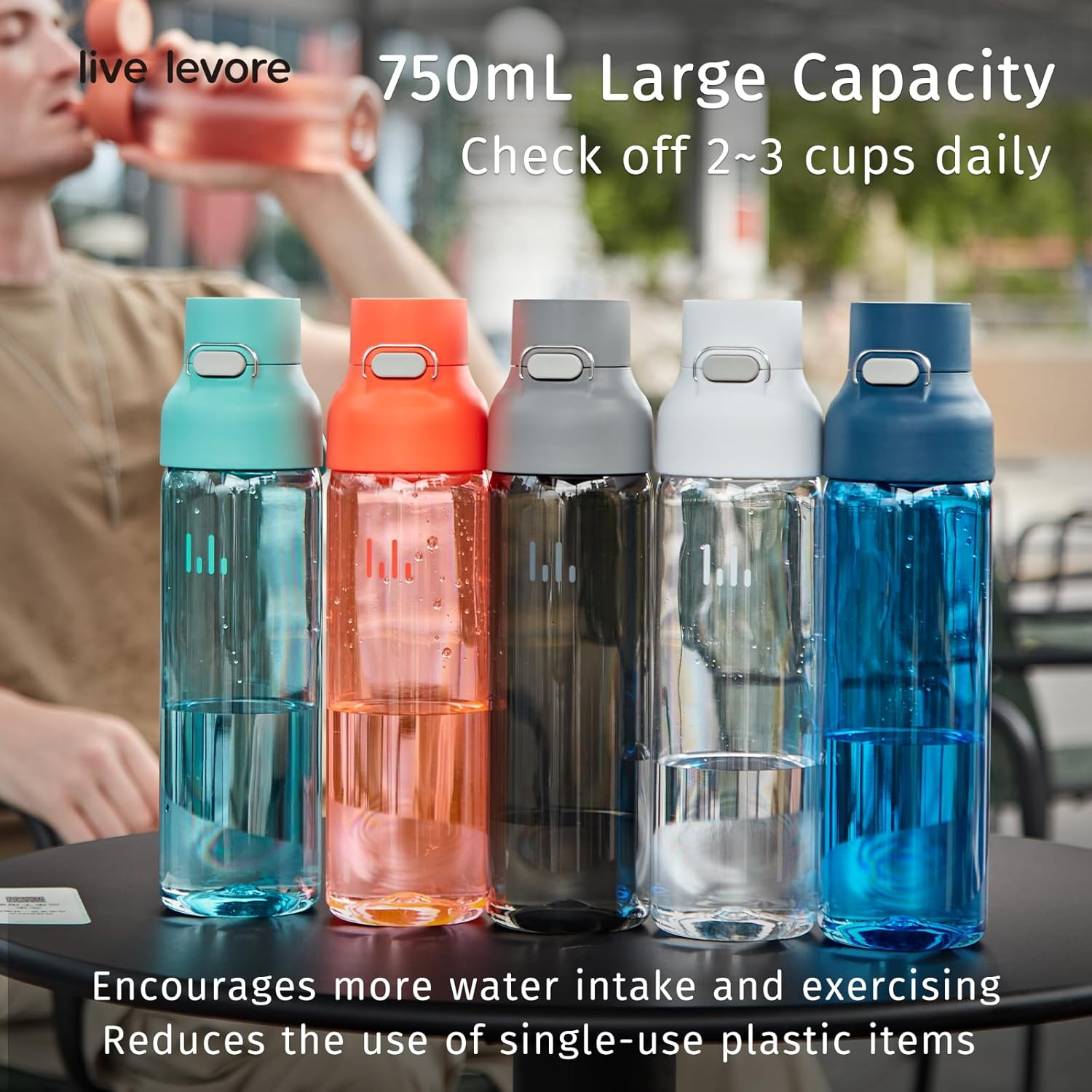 Live Levore 750Ml Leak Proof Water Bottle with Flip Top Lid, Bpa-Free USA Tritan Fitness Gym Sports Bottle, Dishwasher Safe for Office, Outdoor & Travel Use (White, 1 Pack) - Green image number 6