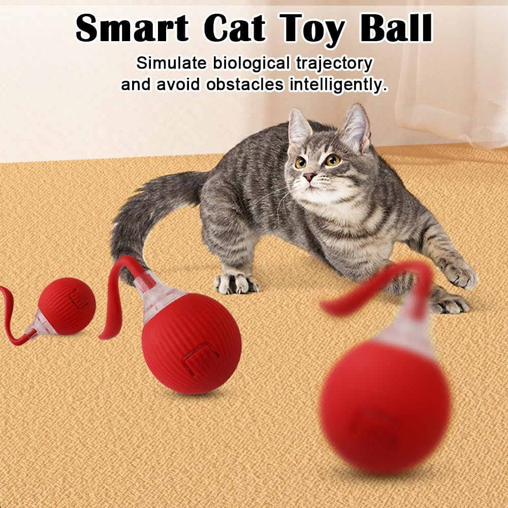 Interactive Cat Ball Toy for Indoor Cats, Smart Cat Toys Ball for Bored Cats, Motion Activated Automatic Cat Toy Ball, 360&iexcl;&Atilde;rotation with LED Light, USB Rechargeable Cat Toys, Red image number 3