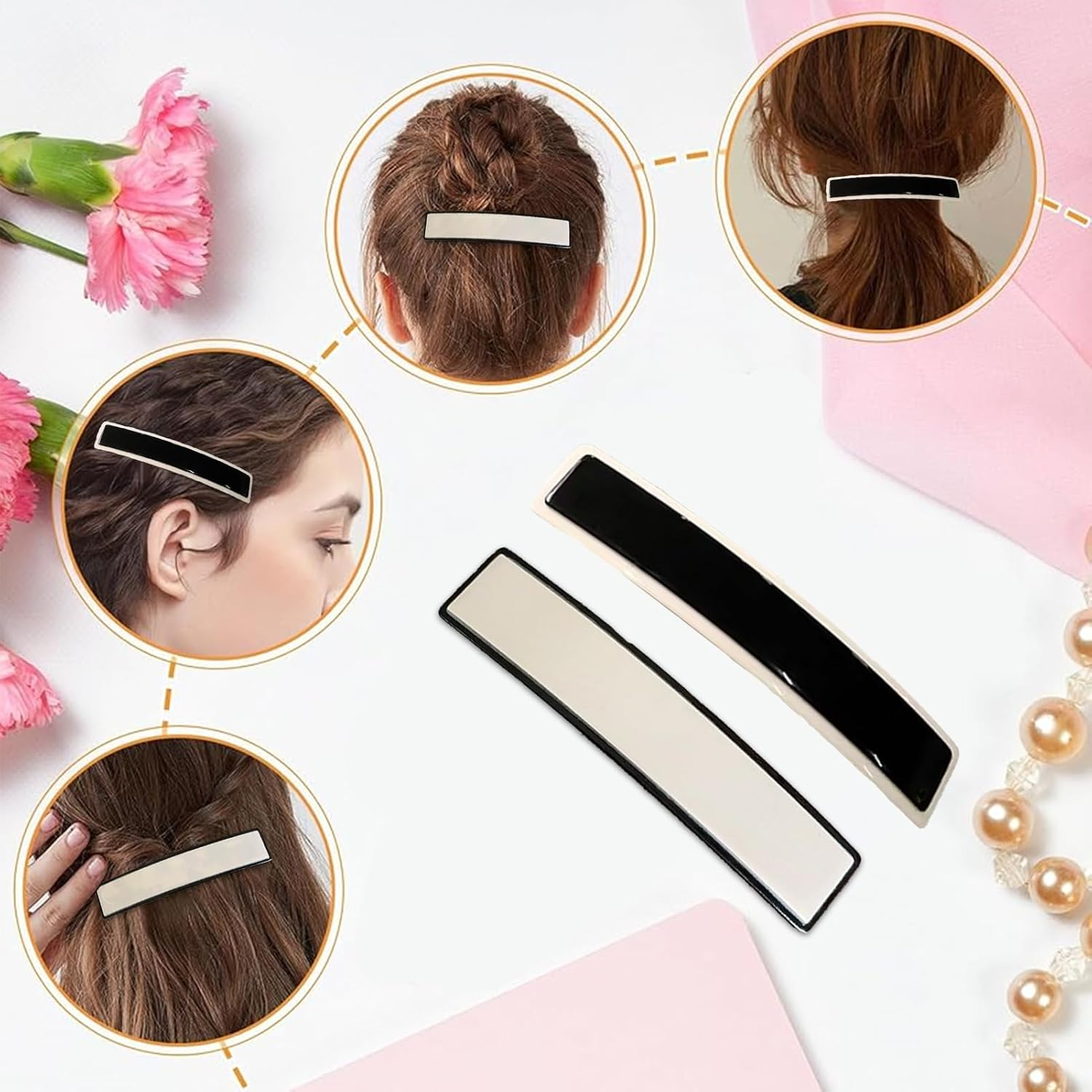 Pack of 2 Women'S Vintage Hair Clips, Patent Clip, Hair Clips, Classic Hair Clip, French Strong Automatic Hair Clips, Hair Comb Barrette Hair Accessories, Hair Clips for Thick, Thin, Long Hair image number 1