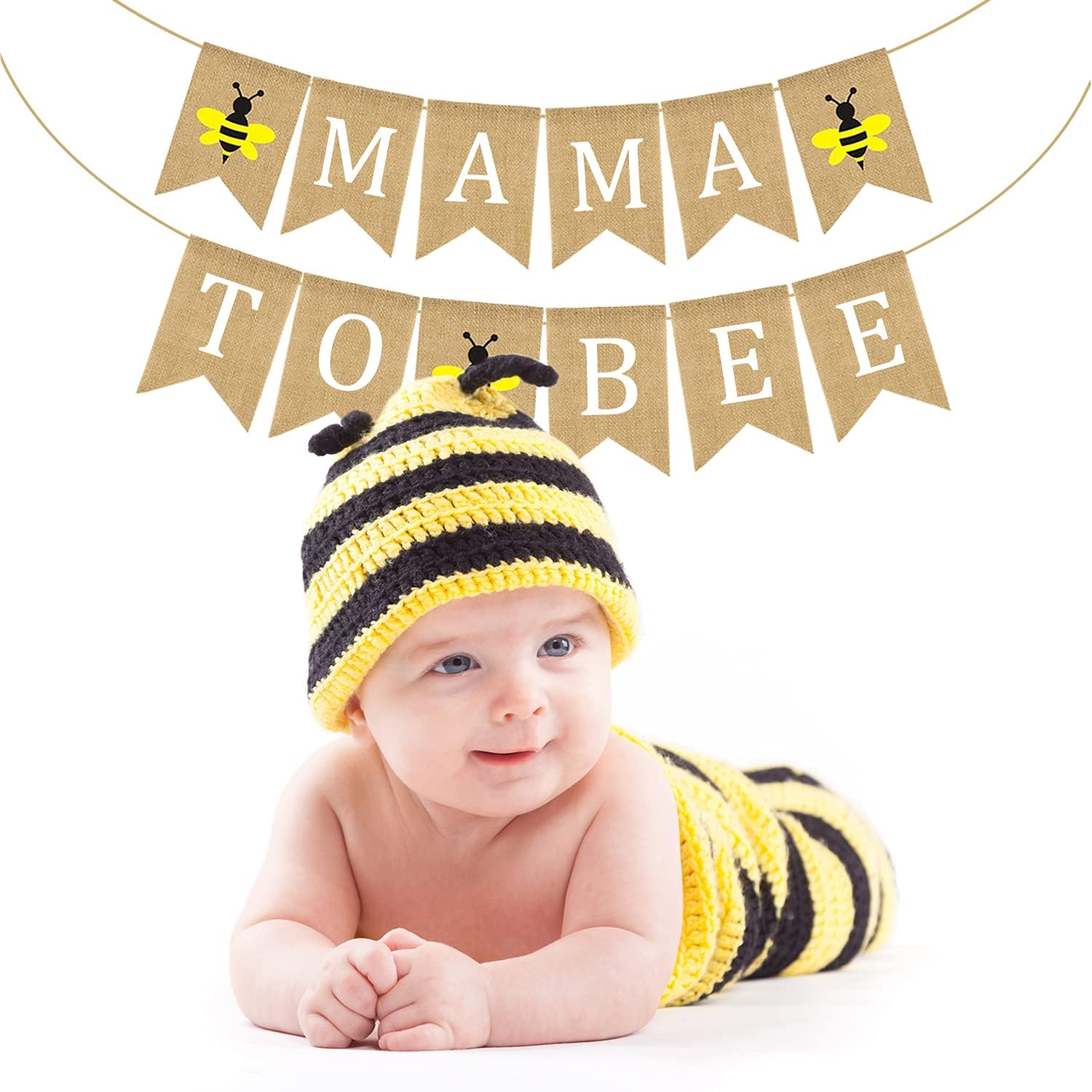 Mama to Bee Burlap Banner Jute Bumble Bee Burlap Bunting Baby Shower Party Banner Gender Reveal Bunting Flag Garland Oh Baby Burlap Garland Vintage Welcome Baby Banner for Boy Girl Party Decor image number 1