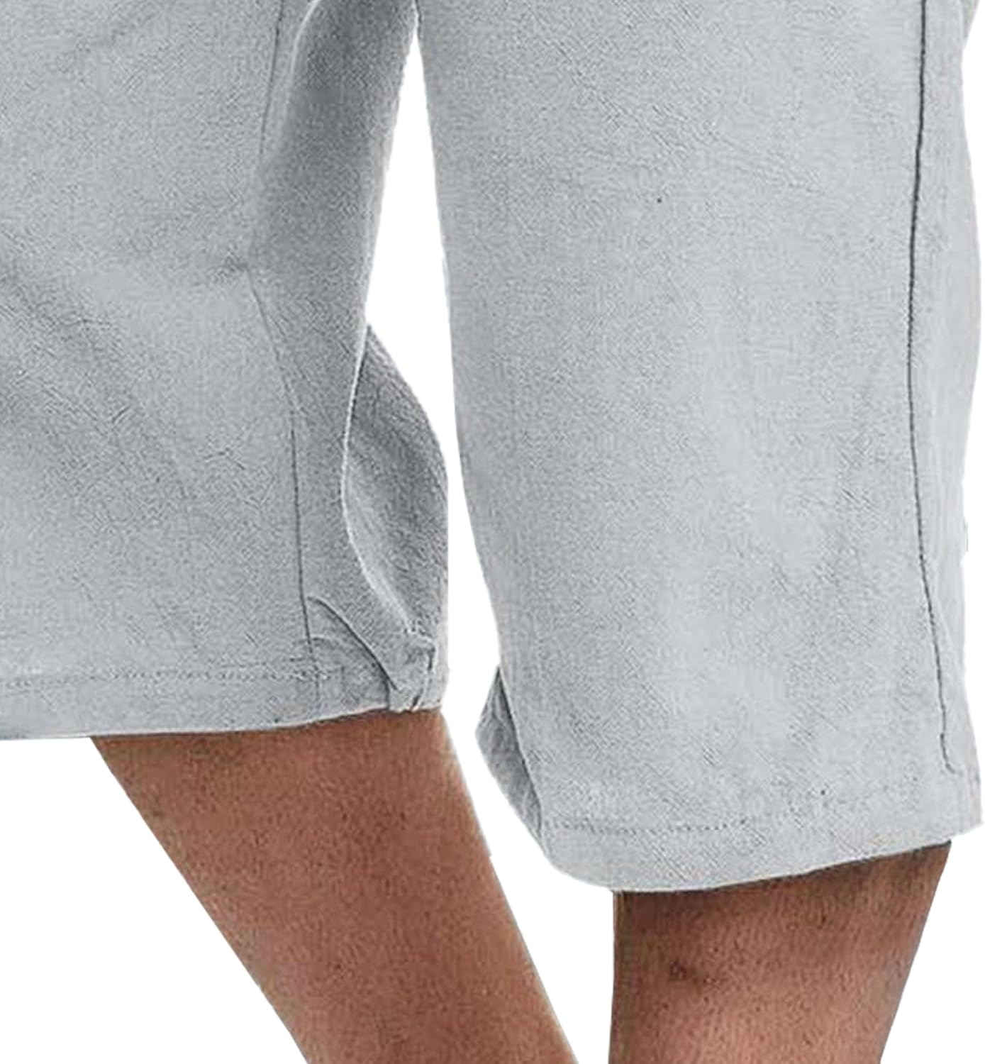 Men'S Long Cotton Linen Shorts Lightweight Classic Male Knee Length Drawstring Sport Men Lounge Capri Pant, Grey, 3X-Large image number 1