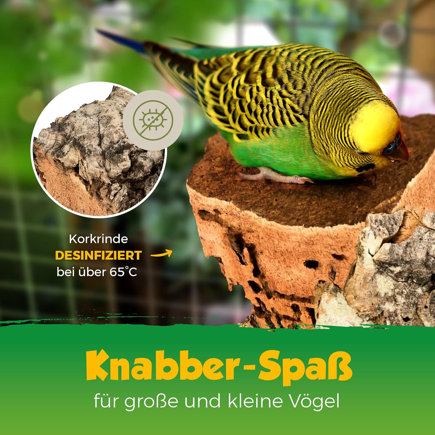 XL Cork Pick Stone for Birds and Rodents Pick Stone Made of Natural Cork (Natural Cork Bark) for Grinding and Crunching Disinfected, Bird Accessories & Toys Made of Cork, Stainless Steel Fixing image number 4