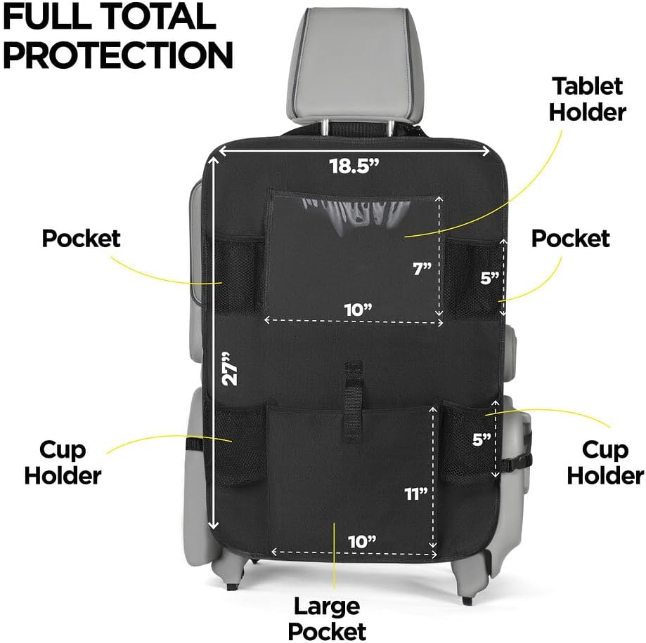 Lebogner Back Seat Cover for Kids + 6 Pocket Storage Organizer, 2 Pack X-Large Kick Mats Backseat Protector with Ipad Tablet Holder, Car Seat Back Protectors for Vehicles to Protect from Dirt & Mud image number 6