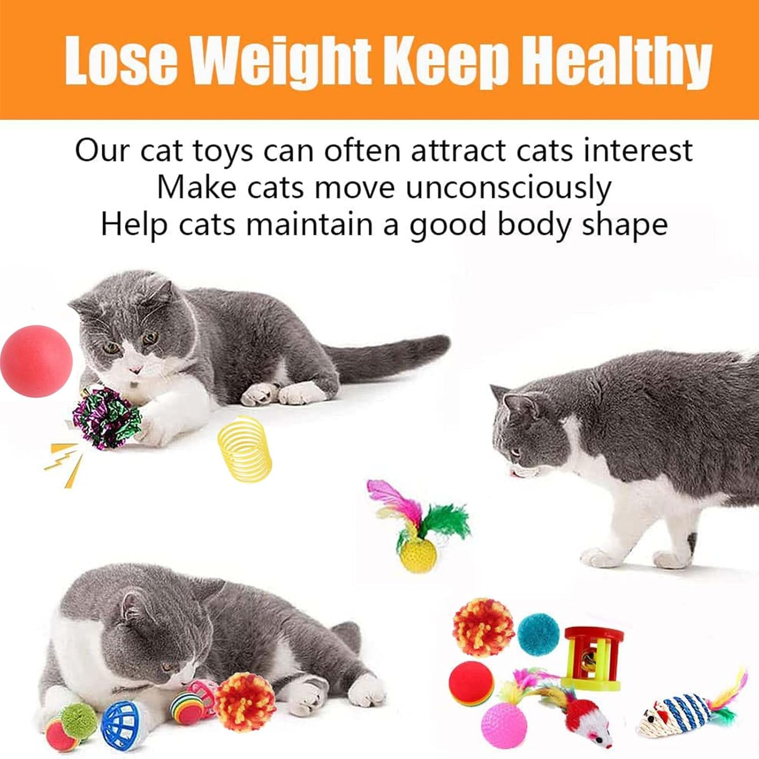 22-Piece Interactive Cat Toys Set for Indoor Cats with Collapsible Tunnel, Feather Teaser Wand, Crinkle Balls - Multi-Color Kitten to Adult Cat Toys (All Breeds) image number 3