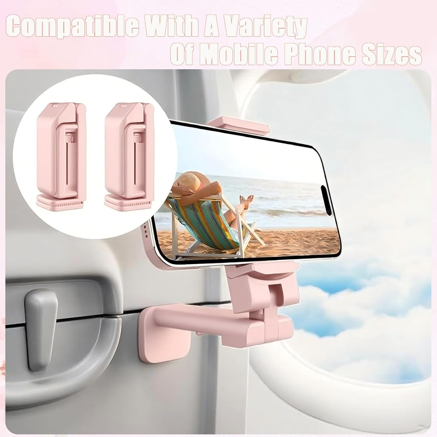 Portable Universal Foldable Phone Mount - 360&deg; Rotatable Airplane & Travel Phone Holder | Hands-Free for Flights, Car, Desk, Shower | Secure Grip for Iphone, Samsung & All Smartphones (5-7") (Black) image number 3