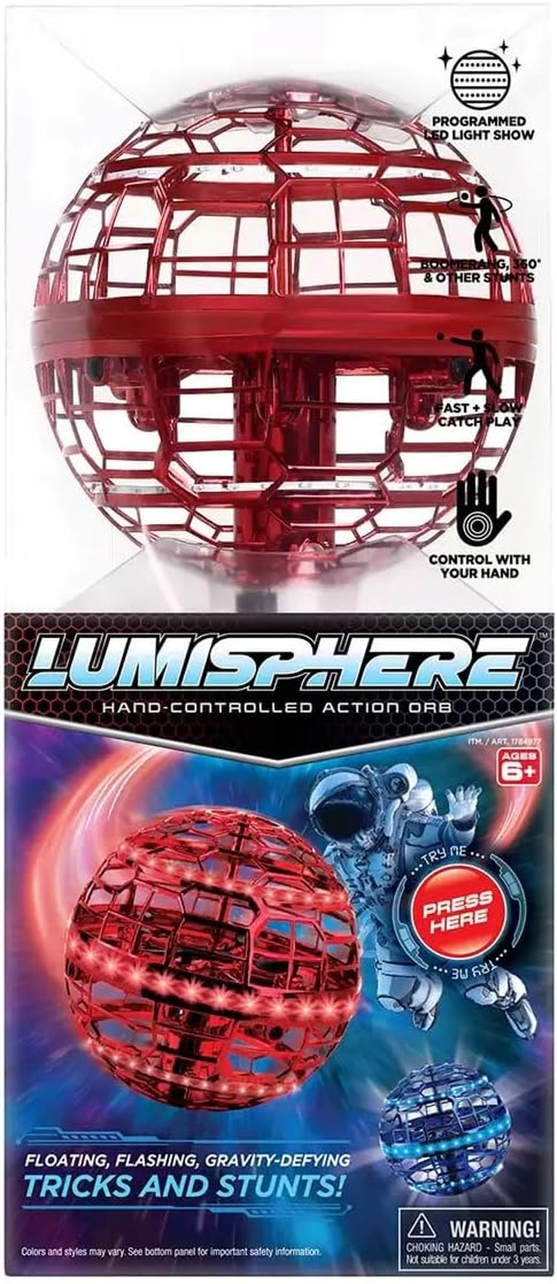 Flying Spinner with LED Lights Assortment (6+) Hoverstar Lumisphere Flying Orb (Red)