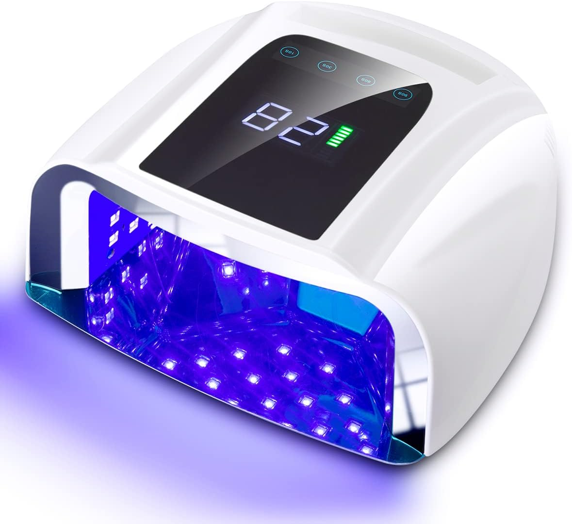 SUNYDOO 96W Rechargeable UV LED Nail Lamp,Cordless Nail Dryer with Removable Stainless Steel Bottom,Professional Curing Lamp for Fingernail and Toenail, Auto Sensor & Quick Dry Nail Machine (White)