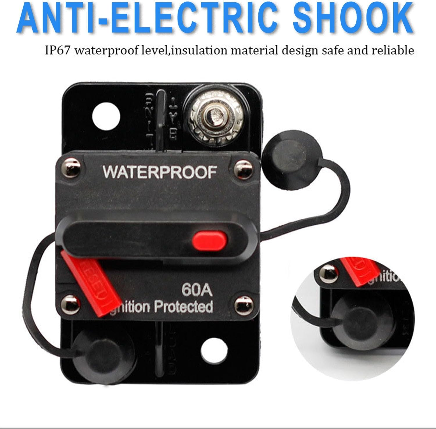 BEANPRECOY Circuit Breaker with Manual Reset 12V-48V DC Waterproof Audio Inline Fuse Holder Inverter for Car, Motor, Marine Boat, Solar Power