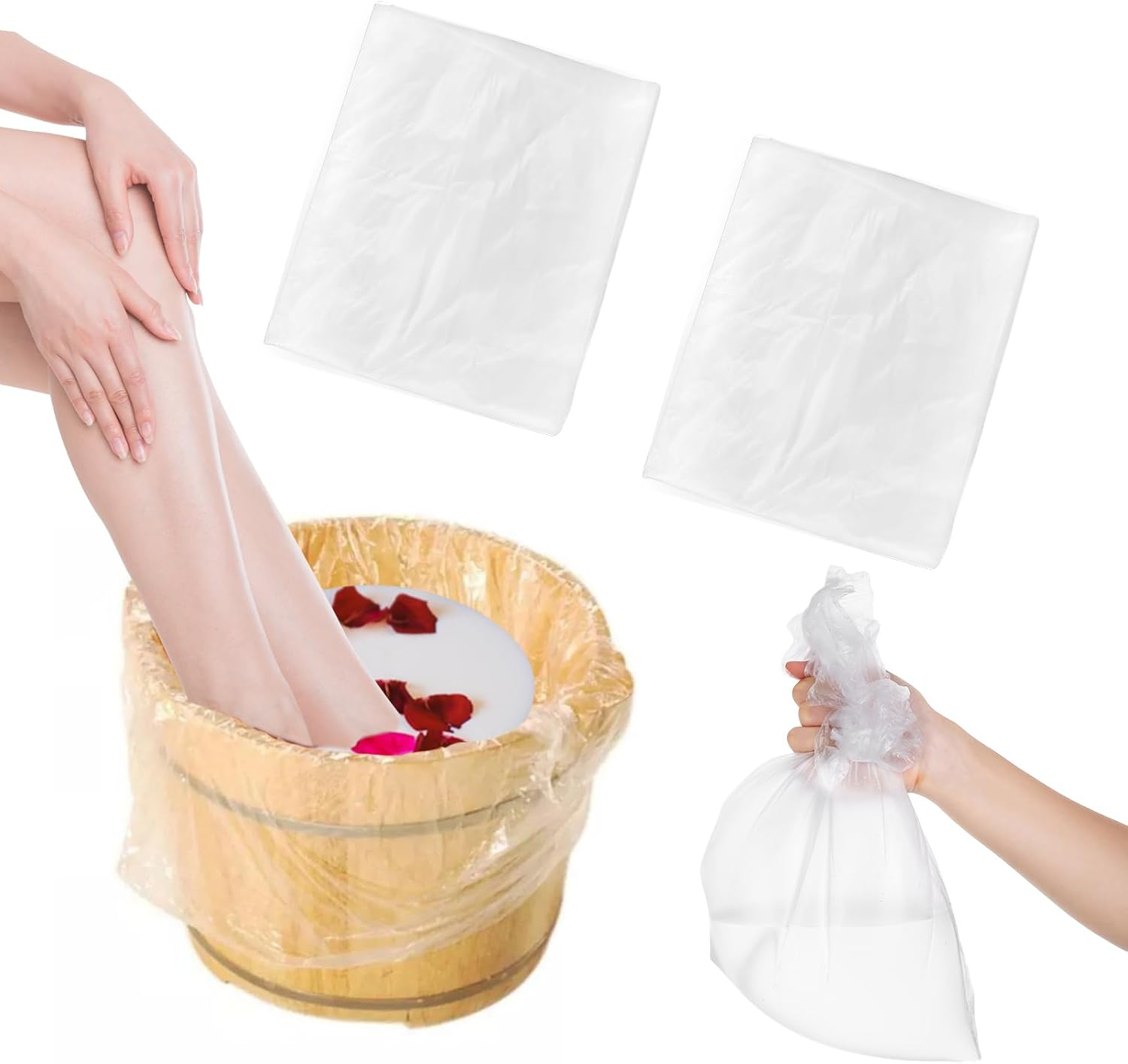Molain 80Pcs Disposable Foot Tub Liner, Portable Bath Basin Bags Clear Plastic Single Use Foot Spa Liners Thin Large Foot Bath Liners for Foot Soak Bath Pedicure Spa Hotel Home Use 26 X 22 Inches image number 3
