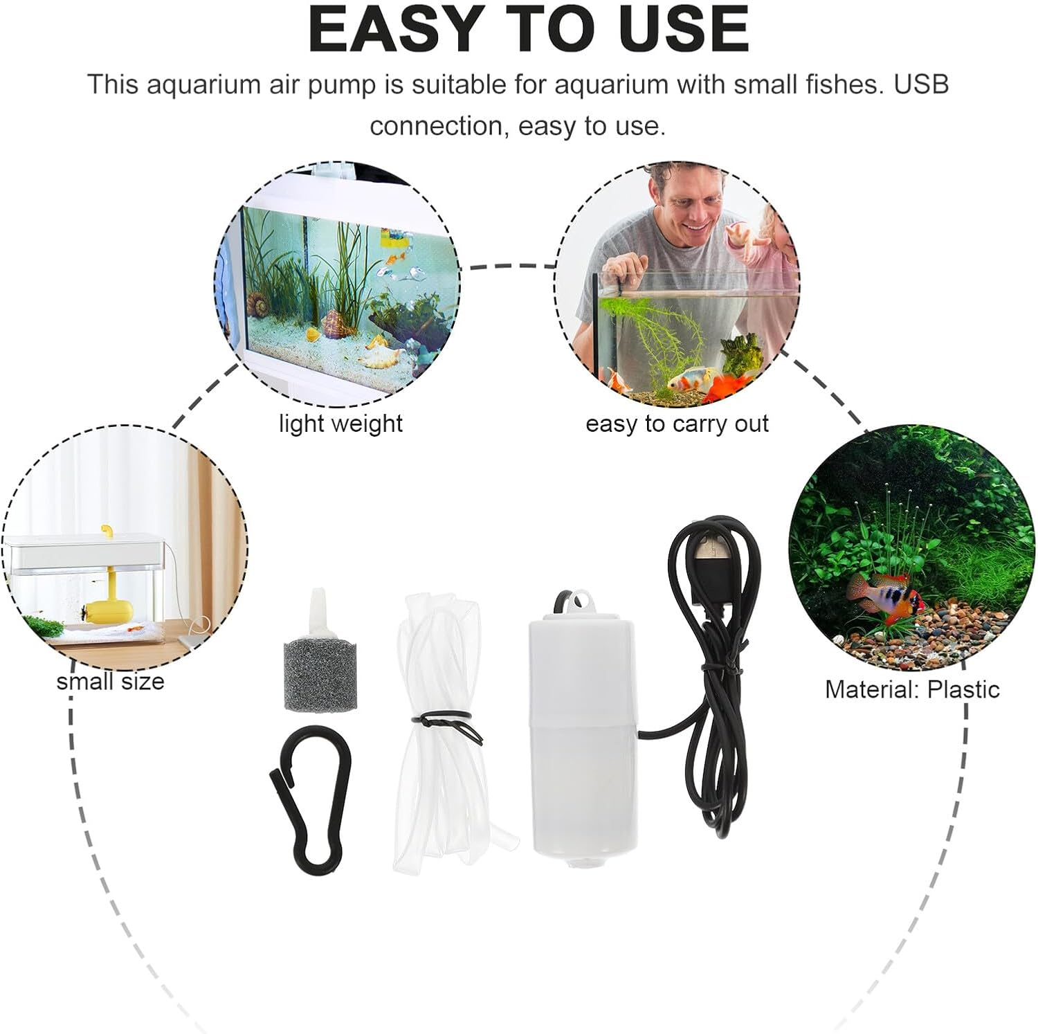 TEHAUX 2 Sets USB Aquarium Oxygen Pumps Quiet Small Air Bubbler for Fish Tank Indoor Use Portable Oxygenators for Aquatic Plants and Fish Random Color image number 4