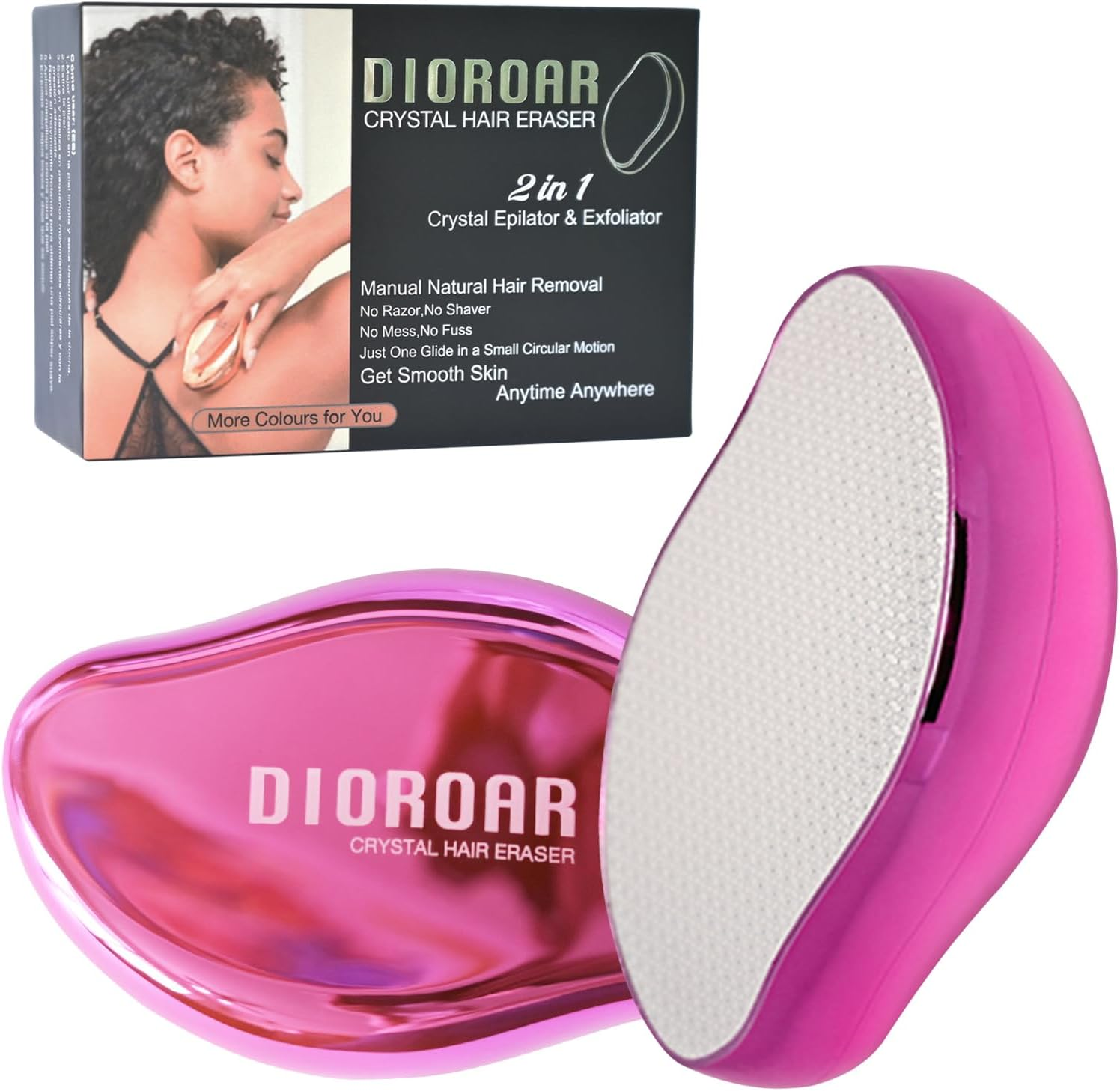 DIOROAR Crystal Hair Eraser,Upgrade Crystal Hair Remover,Physical Nano Glass Hair Removal Device,Painless Epilator and Exfoliator without Shaver for Quick Soft Silky Skin(Light Pink)