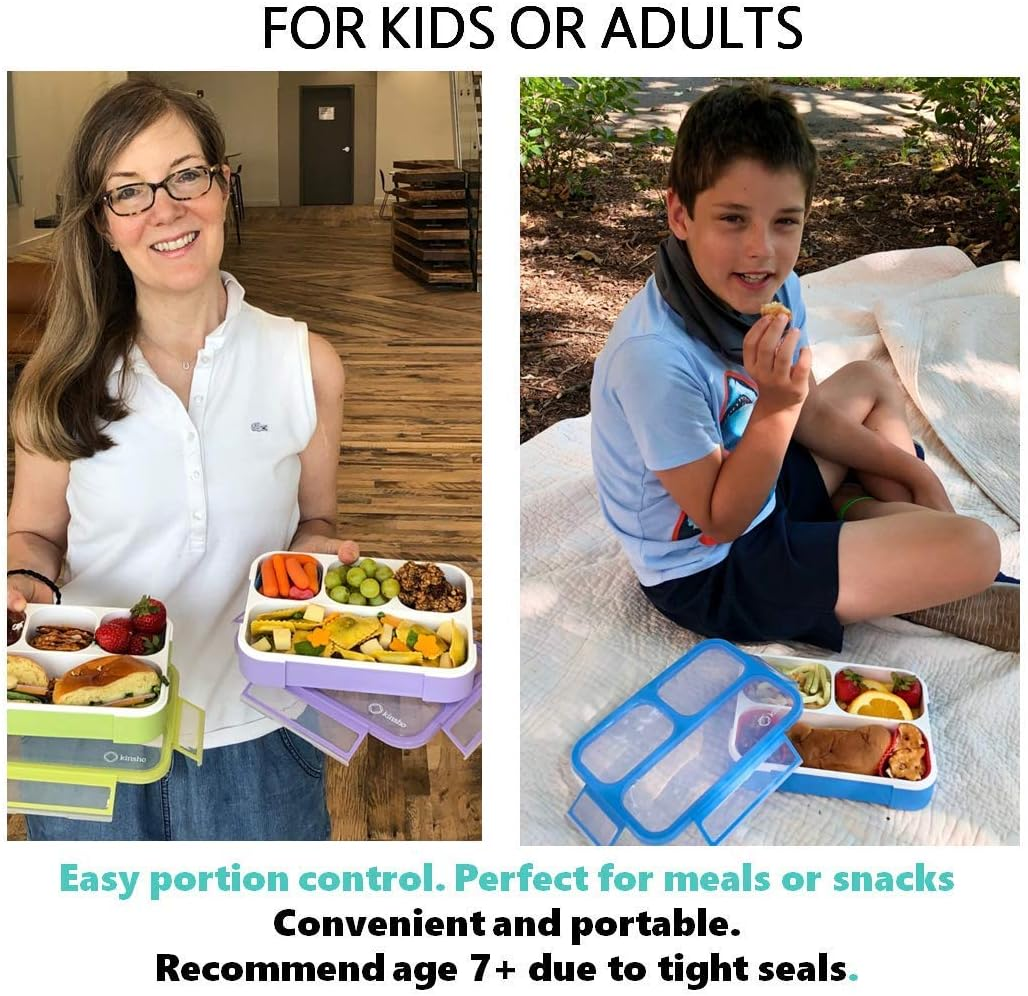 Kinsho Leakproof Bento Lunch Boxes for Teens, Adults, Women, Boys (Blue Purple Large 2 Pack) image number 5