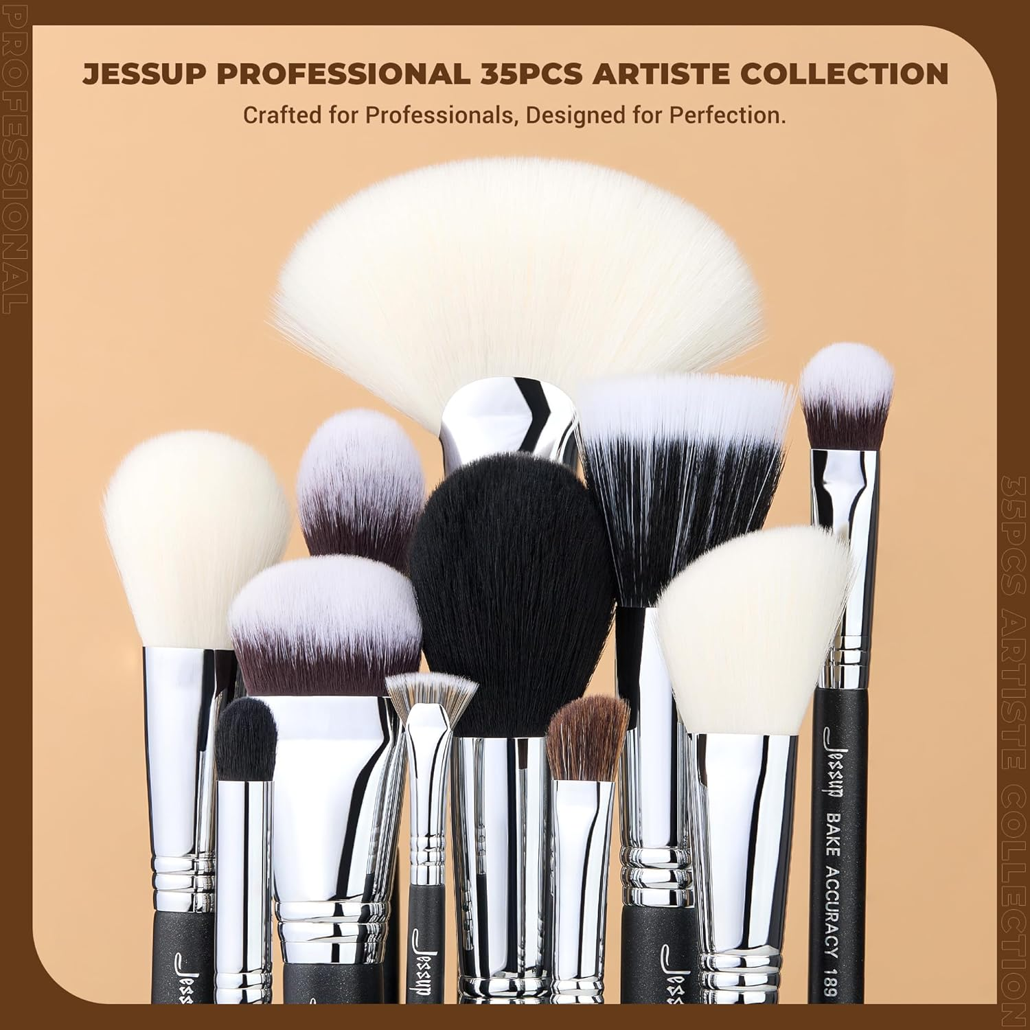Jessup Makeup Brushes Set Professional 35Pcs Premium Synthetic Labeled Make up Brush for Foundation Eyeshadow Concealer Contour Eyeliner Blush Powder and Eyebrow, Cruelty-Free, Black T342 image number 5