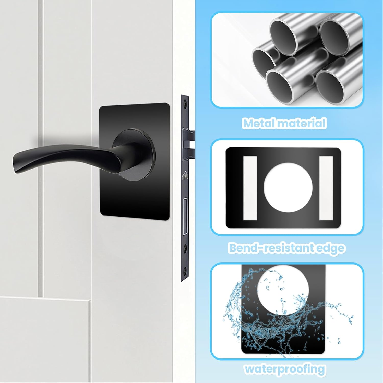 6 PCS Door Reinforcement Plate, Adhesive Door Handle Fixing Cover, Door Hole Cover Plate, Door Knob Backplate for Interior Doors (Black) - Silver image number 4