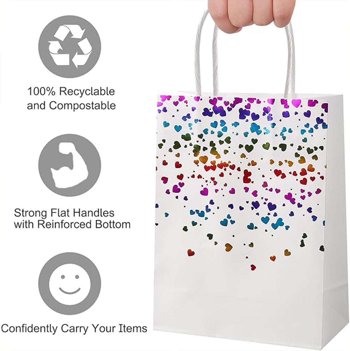 AIMALL Elegant Kraft Paper Bags with Bronze Heart Detail, 30 Pieces, Sturdy and Reusable, 6.3 X 3.1 X 8.6 Inch - 02 image number 4