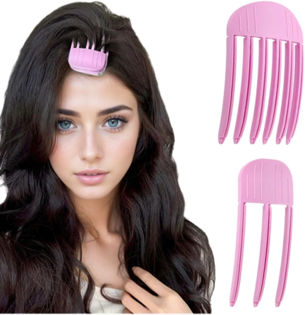 HQRKOTM Volume Clips Lion Cave Hair Set with 3 and 6 Prong Combs for Effortless Volume and Styling of Curls and Bangs for Men and Women, Pink image number 3