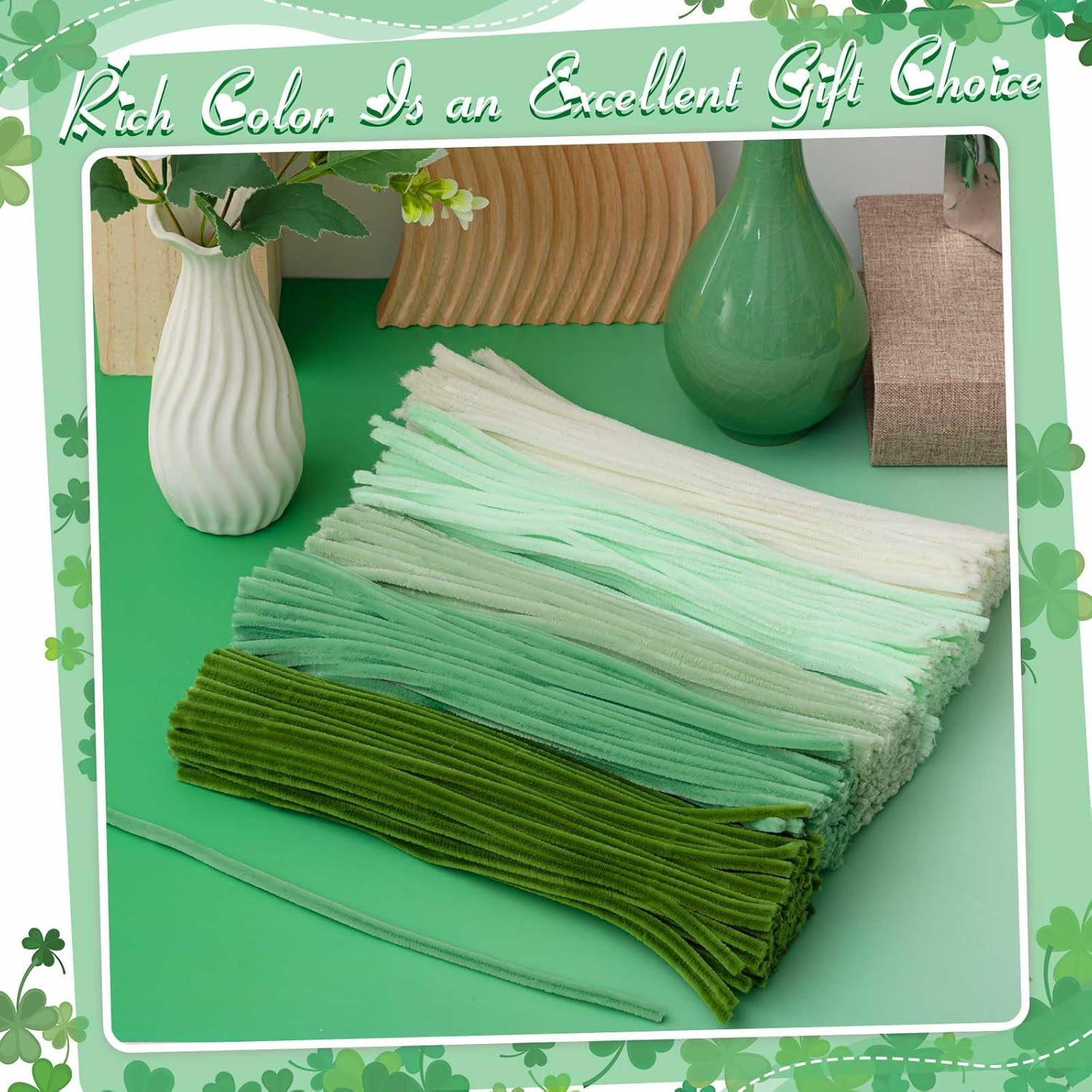 500 Pieces Pipe Cleaners Chenille Stems for Flowers Craft Supplies Bulk Fluffy Fuzzy Sticks for DIY Art Projects Creative Gift Wrapping Party Decorations(Boho Green,12 Inch) image number 4