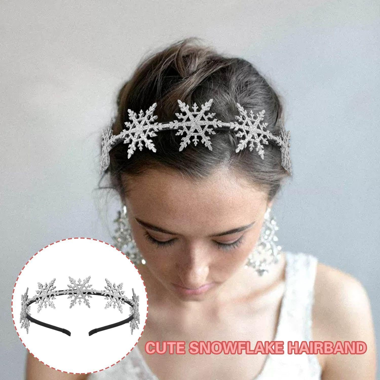 Pack of 2 Snowflake Headbands, Creative Cute, Shiny Hair Accessories for Children, Funny Girls' Headwear, Fixed Hairstyle Decoration. image number 3