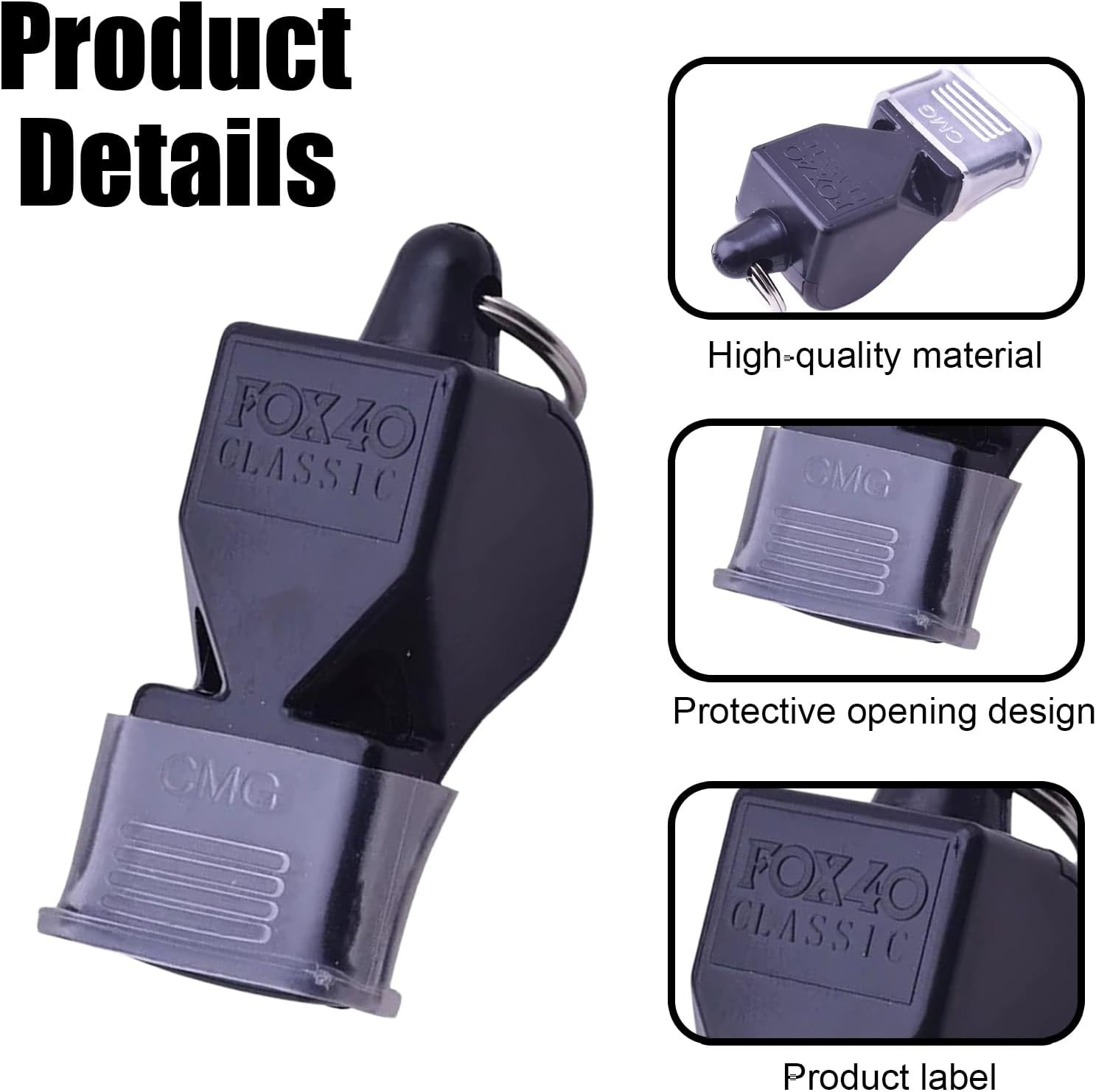 4Pcs Soccer Referee Whistle, Non-Nuclear Coach Whistle, Sports Whistle Coach Special, Fox Whistle Special Silicone Teeth Guard (Black) image number 5