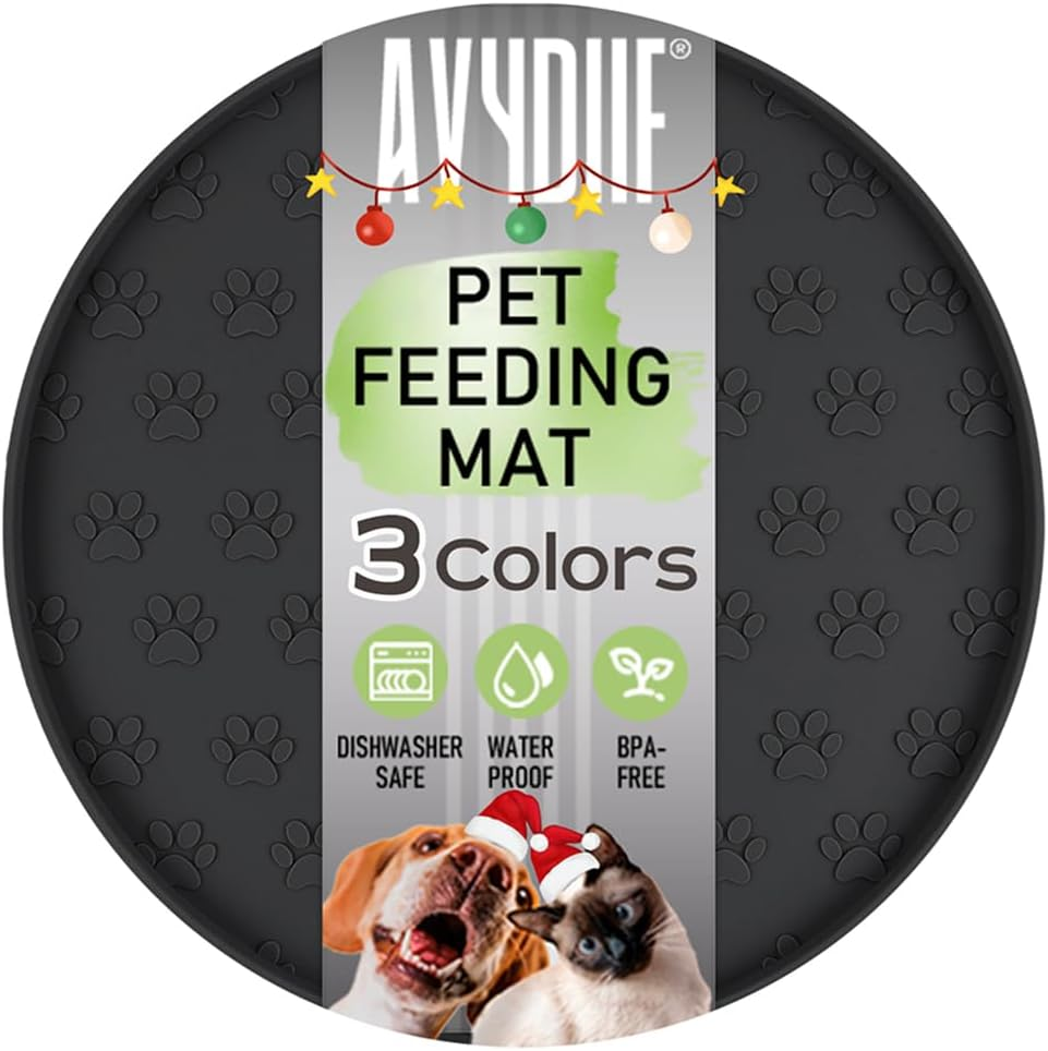 AVYDIIF Pet Feeding Mat, Waterproof Anti-Slip Placemats for Dog Cat Bowl Silicone Pet Food Mat, Raised Edge Prevent Spills on Floor & Carpet, Dishwasher Safe (1 Beige, 28 X 28 Cm)