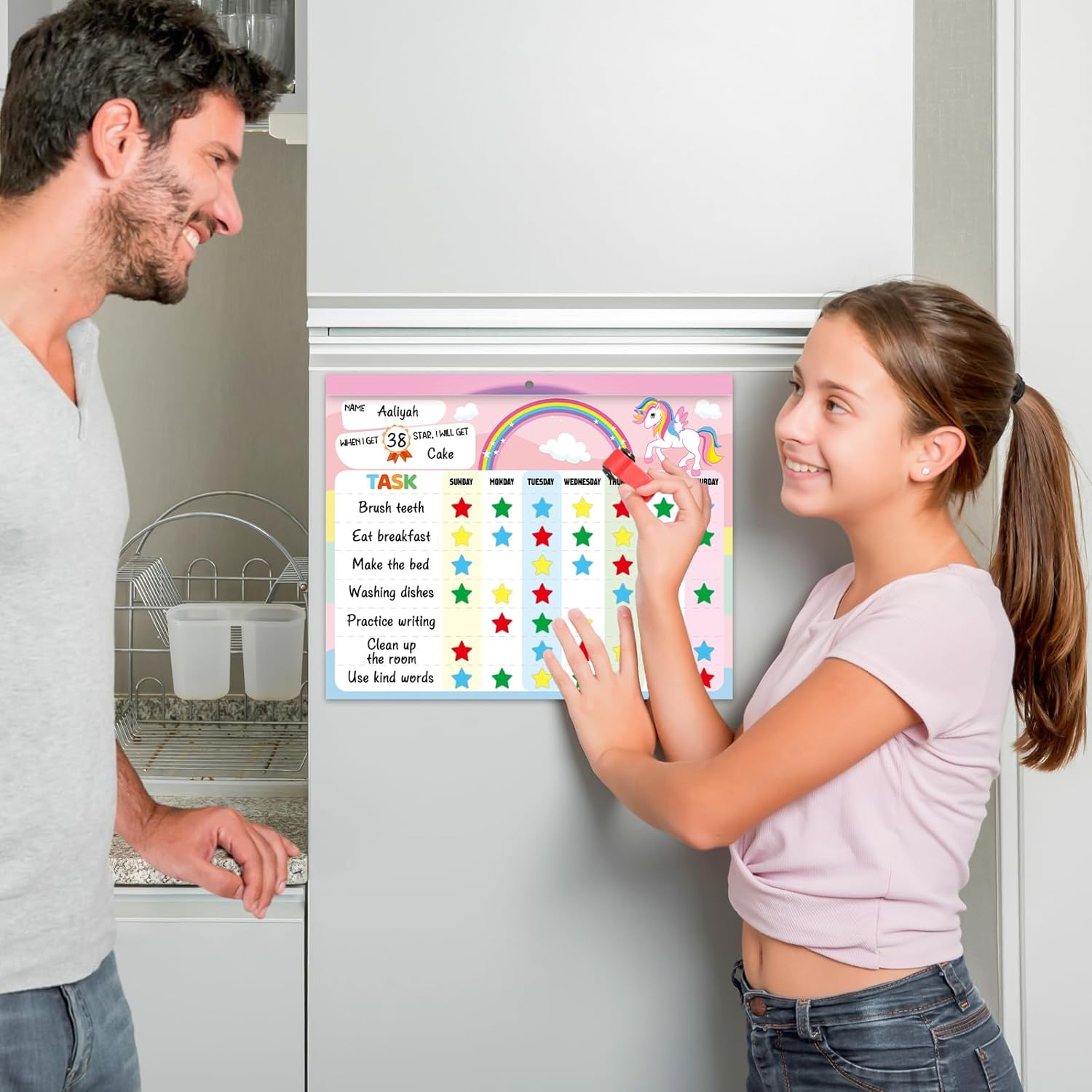 Behavior Reward Chart System for Kids Girls Toddlers - Pad with 30 Chore Charts, 1920 Star Stickers, 96 Incentive Stickers to Motivate Responsibility and Good Habits (Unicorn)