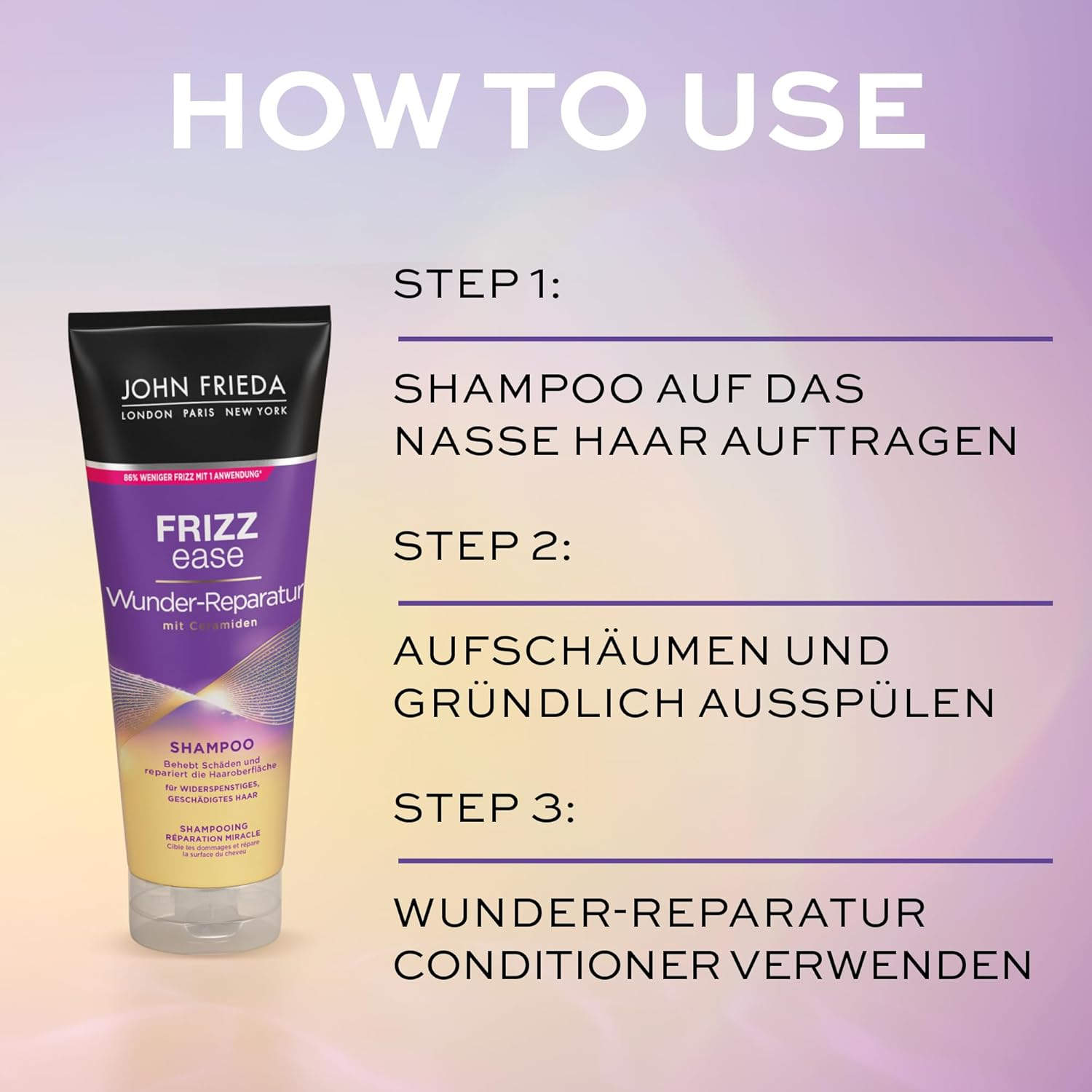 John Frieda Frizz Ease Wonder Repair Value Kit - Shampoo, Conditioner, Instant Care Spray and Megrhythm Eye Mask - Feel-Good Program for Home image number 3