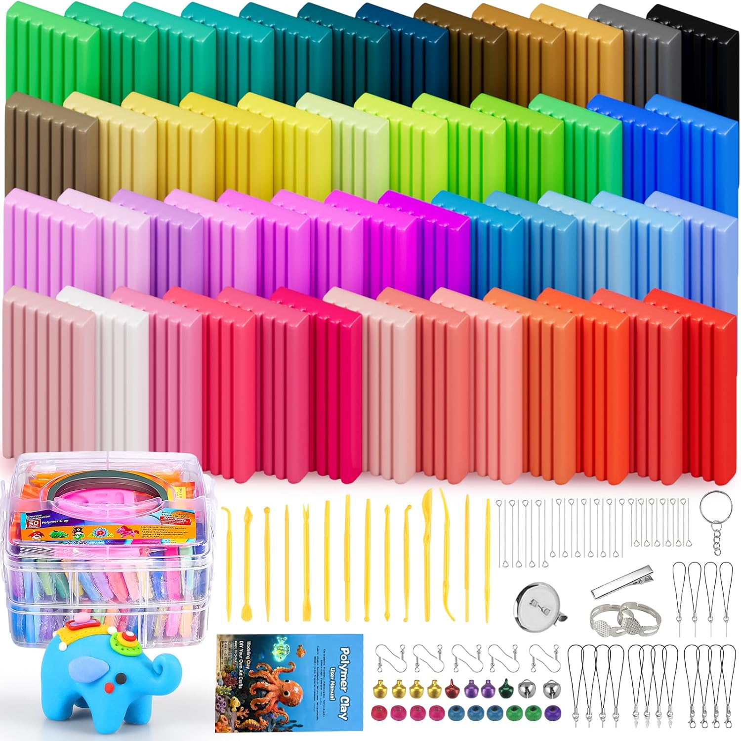 Polymer Clay， Oven Bake Modeling Clay for Kids, DIY Starter Kits Model Clay, Non-Toxic, Non-Sticky,With Sculpting Tools, Ideal for Children and Artists