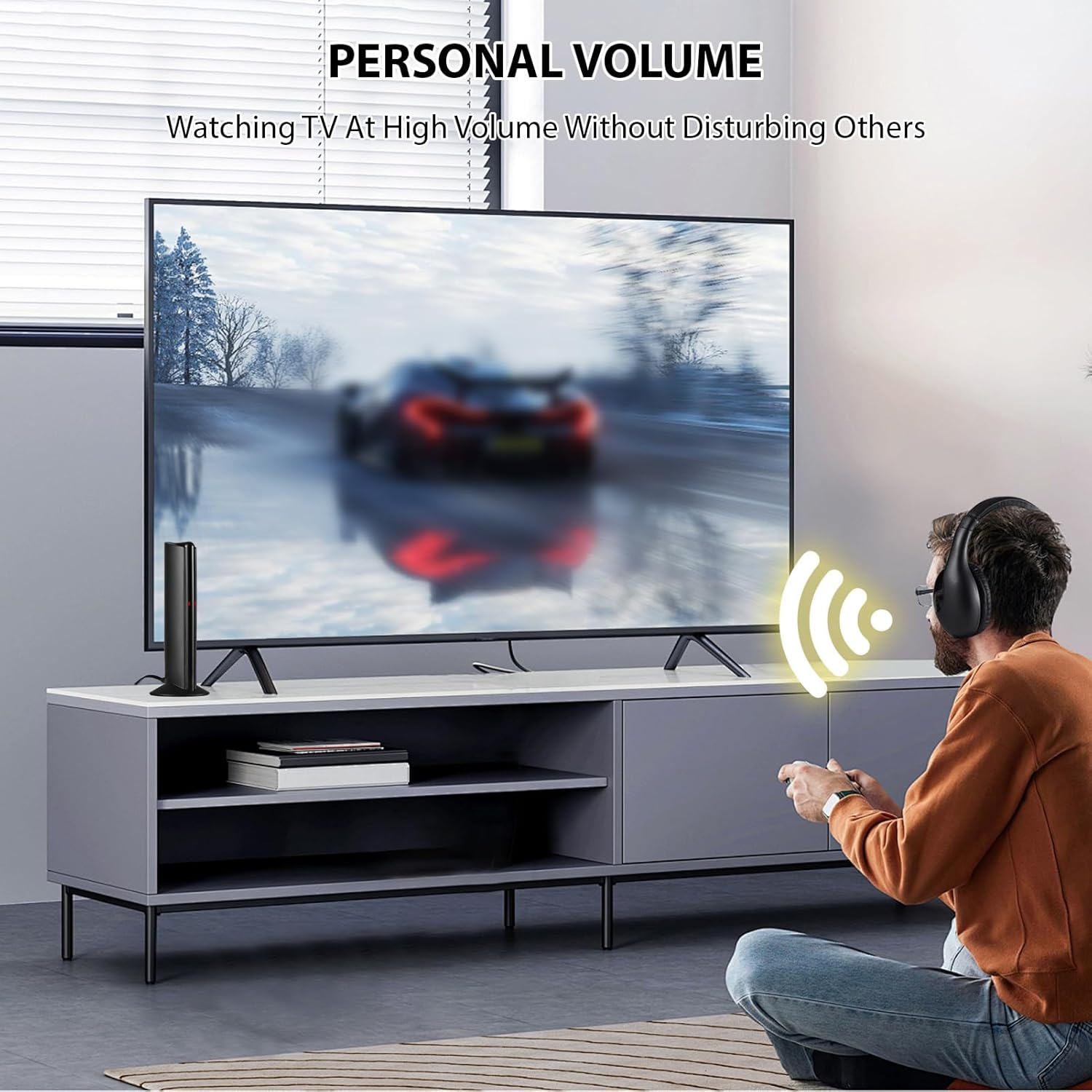Wireless Headphones, for TV Watching with Transmitter and Decoder 5 in 1 TV over Ear Headset 98Ft Wireless Range FM Radios Monitoring Wired Headphones Transmitter with Fibe image number 3