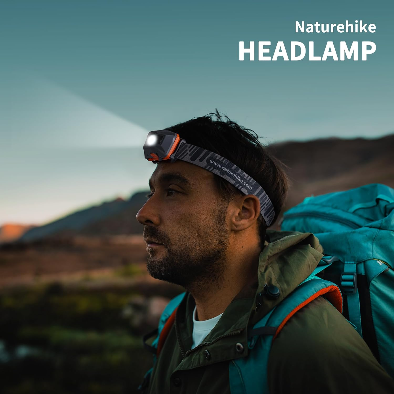 Naturehike Headlamp, Lightweight Rechargeable Head Torch, One-Click Open, Highlight with 4 Modes, Waterproof IPX4 for Running, Hiking, Jogging, Fishing (Orange and Black) image number 5