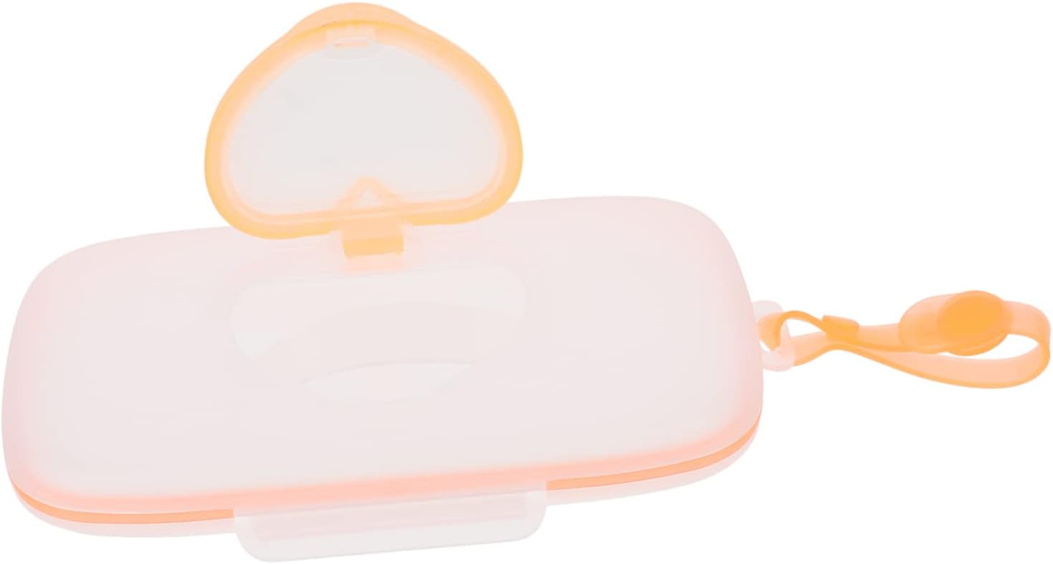 Portable Baby Wipes Case Lid, Infant Wipes Holder Box, White and Orange Plastic Tissue Storage for Travel and Outdoor Use image number 3