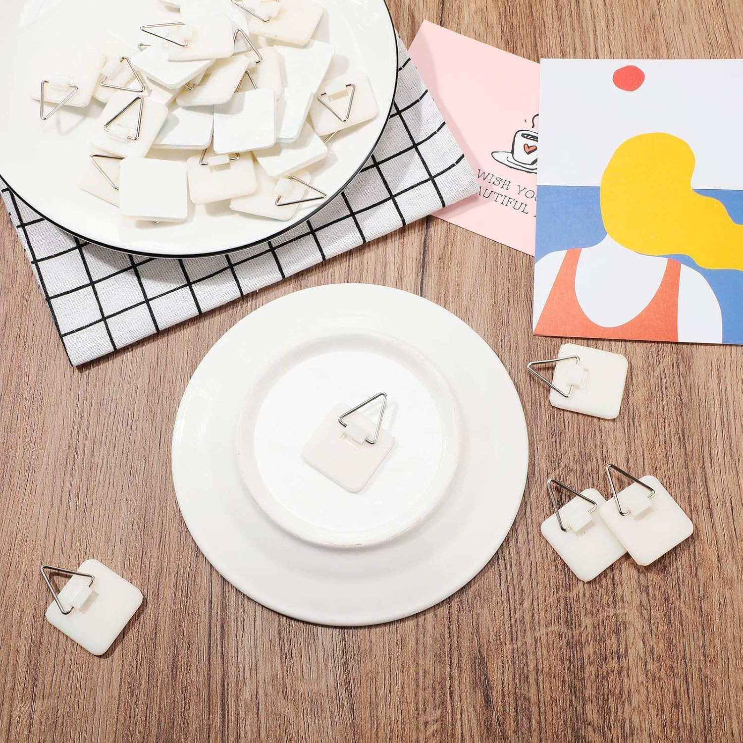 30Pcs Invisible Adhesive Plate Hangers, Wall Plate Hanger Display Holder, 1.25 Inch Square Plastic Invisible Plate Holders, Picture Hanger Hanging Hooks for Decorative Plates and Wall Art image number 4