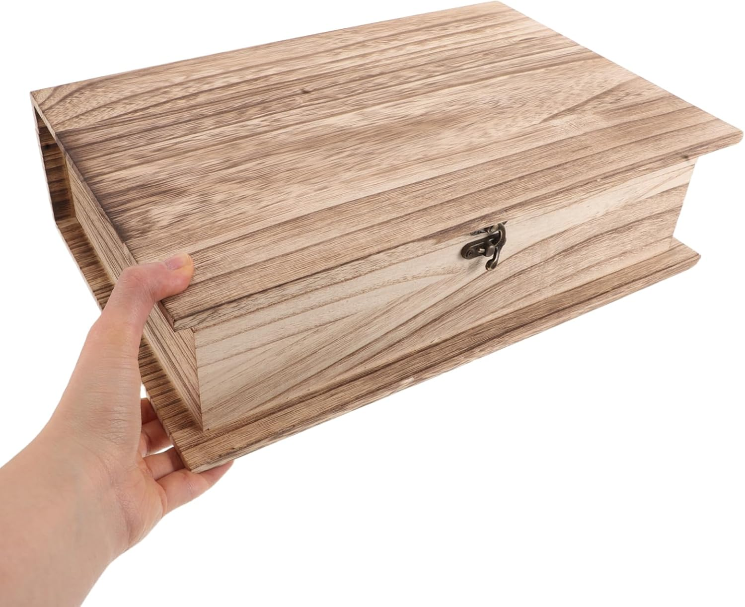 Wooden Hinged Lid Storage Box Large Rustic Rectangular Prayer Keepsake Case Clasp Lock for Home Office Memorial Organization image number 4