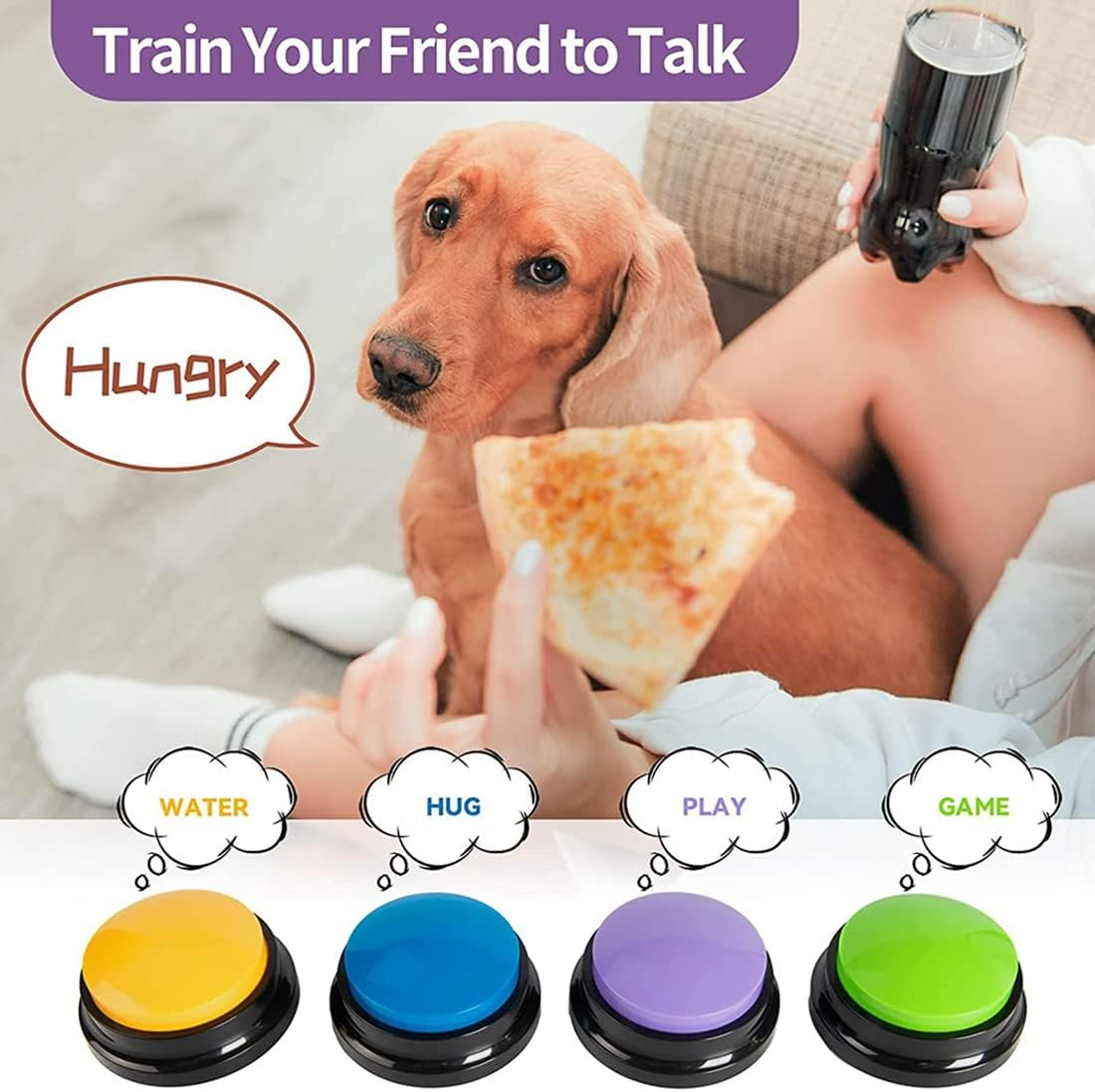 Hepzest Recordable Dog Buttons for Communication, Pet Training Buzzer, Talking Button Set Funny, 4PCS image number 5