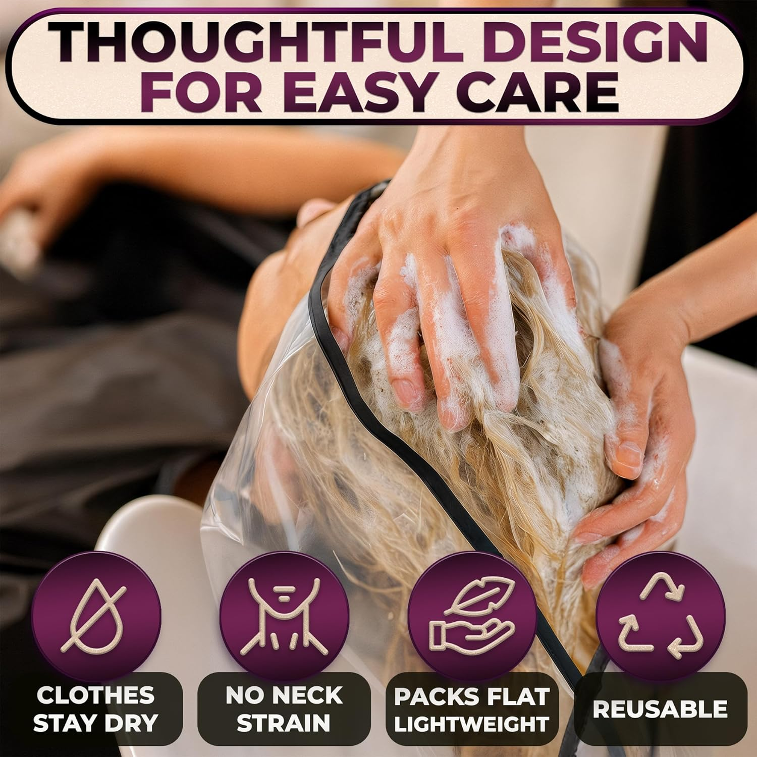 AZZORI Professional Salon Grade Easy Hair Washing Funnel Anti-Spill Proof Suit for Salons with Elderly, Handicapped, Disabled Clients image number 1