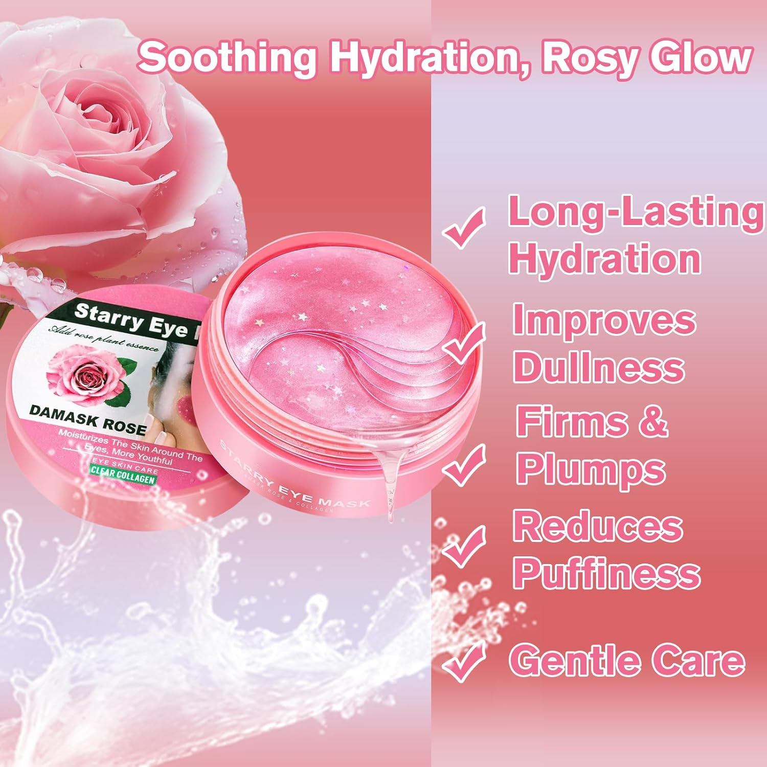 Revitalizing Rose Eye Patches 2-Pack (120 PCS) &ndash; under Eye Patches for Dark Circles & Puffiness | Eye Mask anti Wrinkles, Skin Care for Women & Men - 2, Aloe Vera image number 6