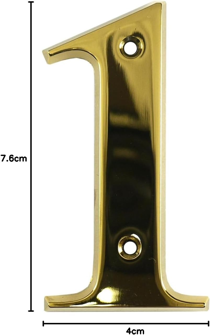 Beautiful 3 Inch Bevelled Edge Polished Gold Door Number 1 - Screw Fix Front House Number image number 1