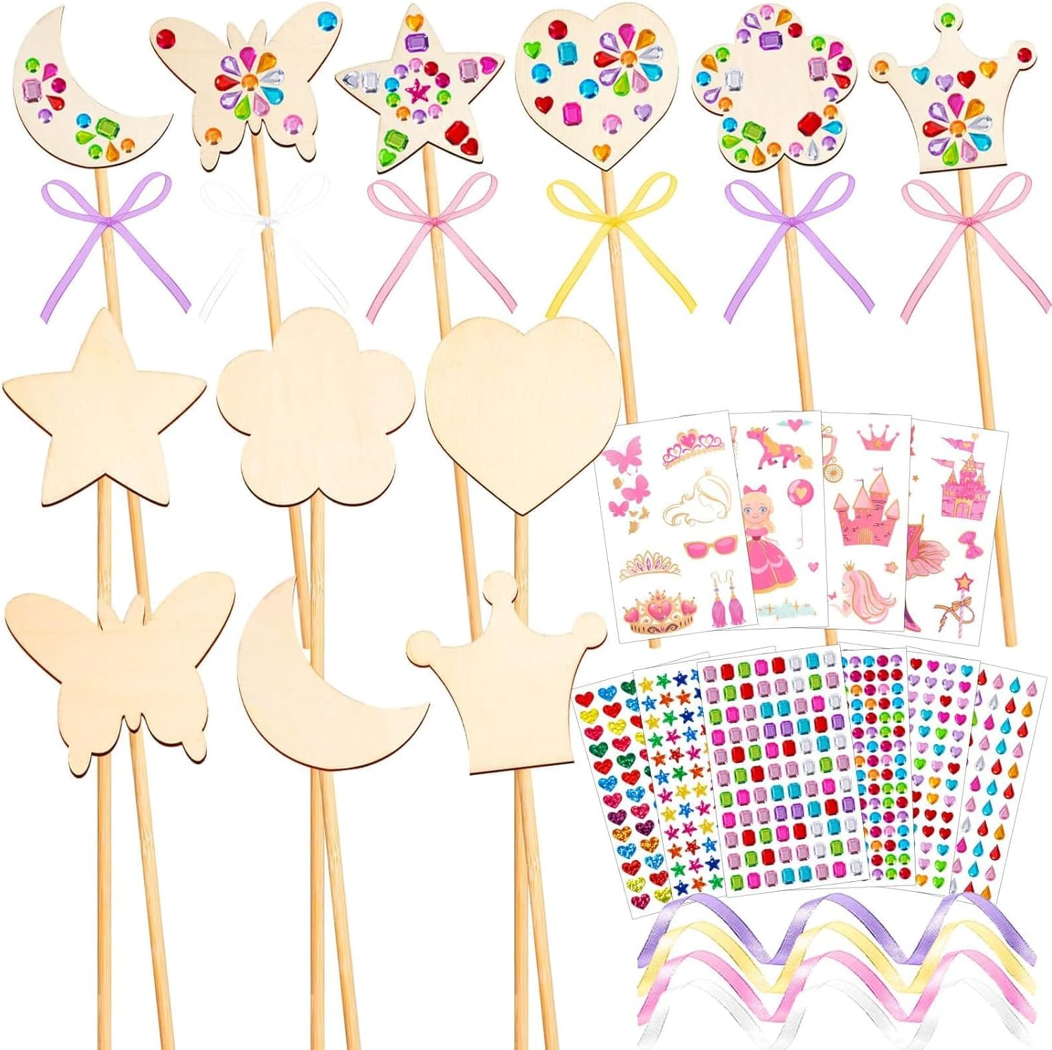 40Pcs Princess Fairy Wand Kit, Wooden DIY Fairy Wand Making Kit for Girls, Fairy Wand for Birthday Gifts Party Supplies image number 3