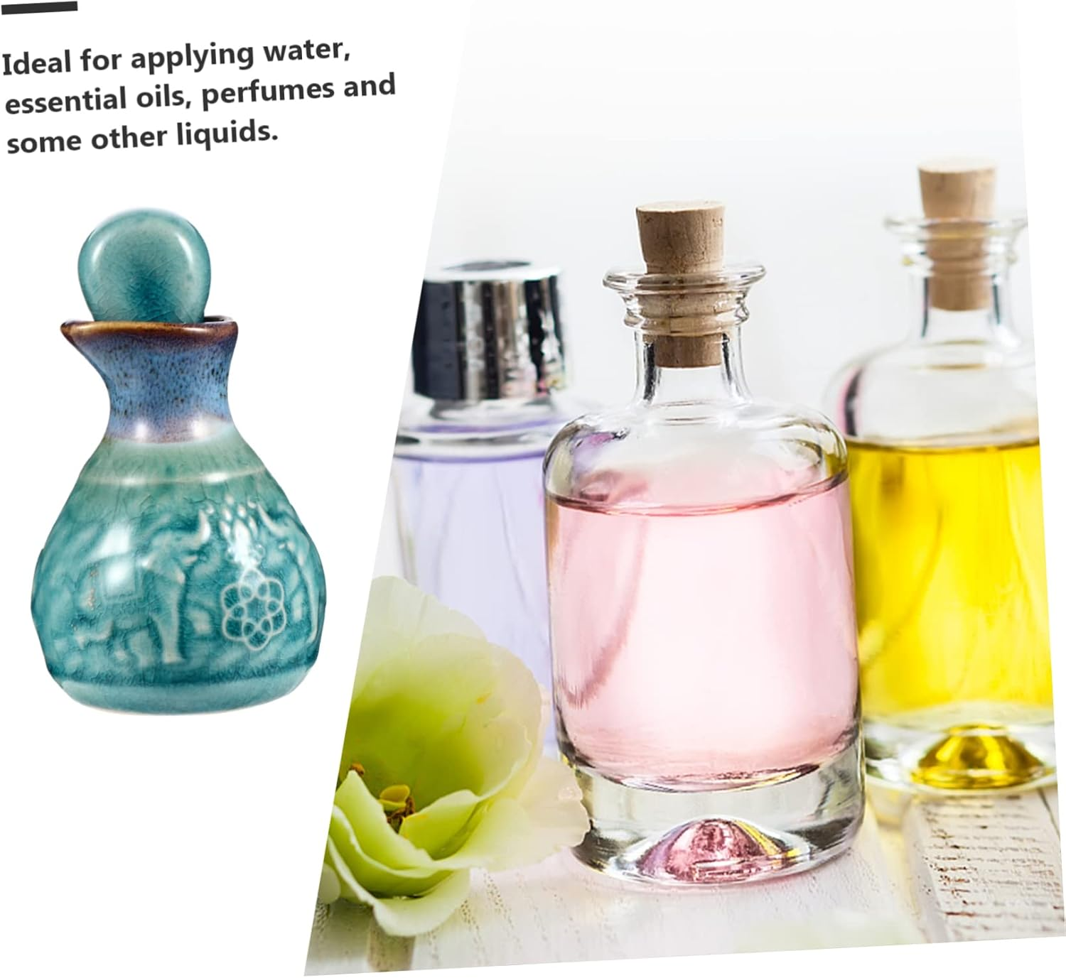 Ceramic Essential Oil Bottle Compact Perfume Dispenser for Aromatherapy Home - Blue image number 4