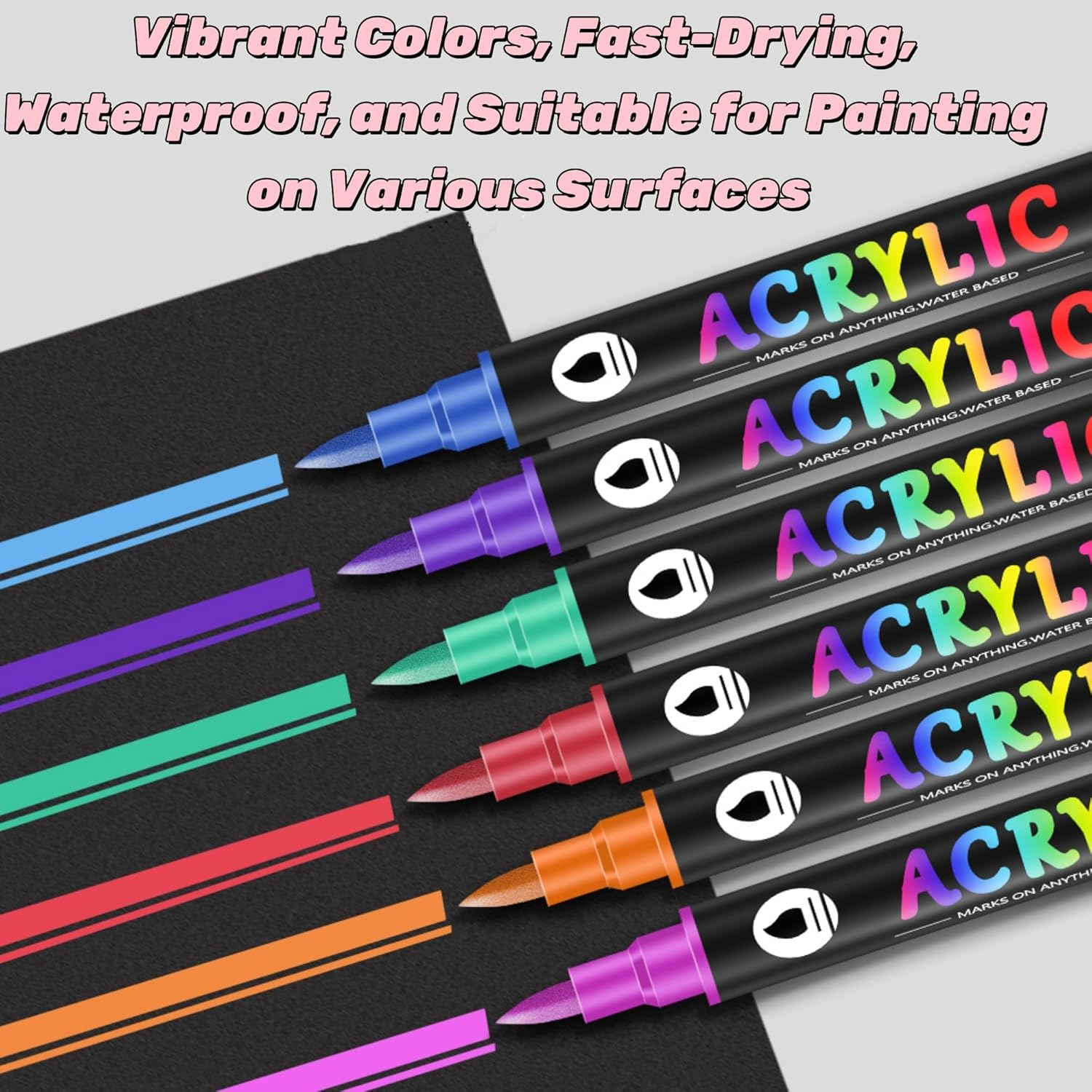 48 Color Acrylic Marker Pen for Painting, Ceramics, Wood, Plastic, Calligraphy, Scrapbook, Brush Engraving, Business Card Printing, DIY Crafts, Double Pointed Dual Color Rock Art Marker Pen. 24Pack image number 3