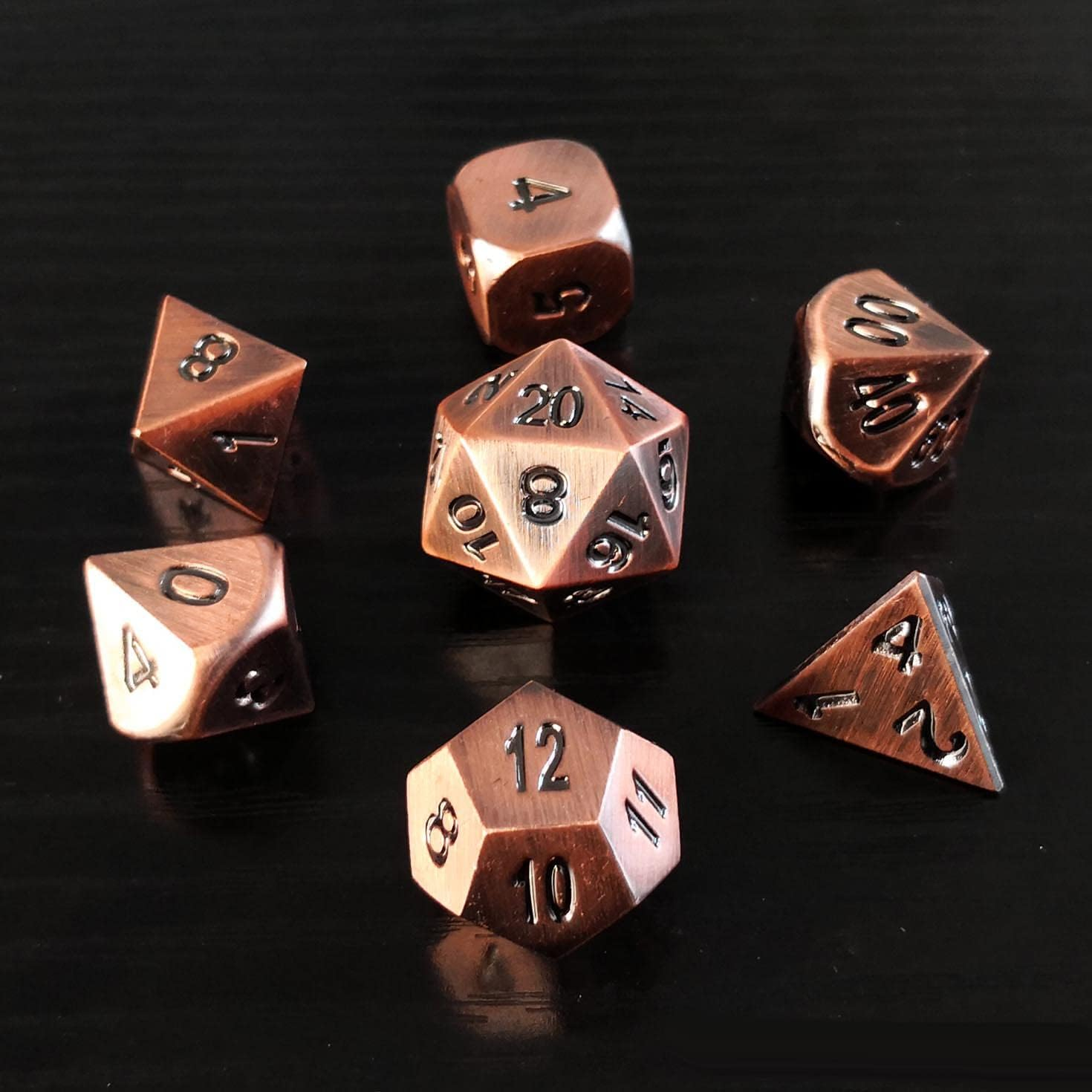 Bescon Deluxe Golden Solid Metal Polygonal Dice Game Dice for DND Dungeons and Dragons, Gold Metallic RPG - Role Play Polyhedral Dice 7 Pieces Set D4 D6 D8 D10 D12 D20 D%
