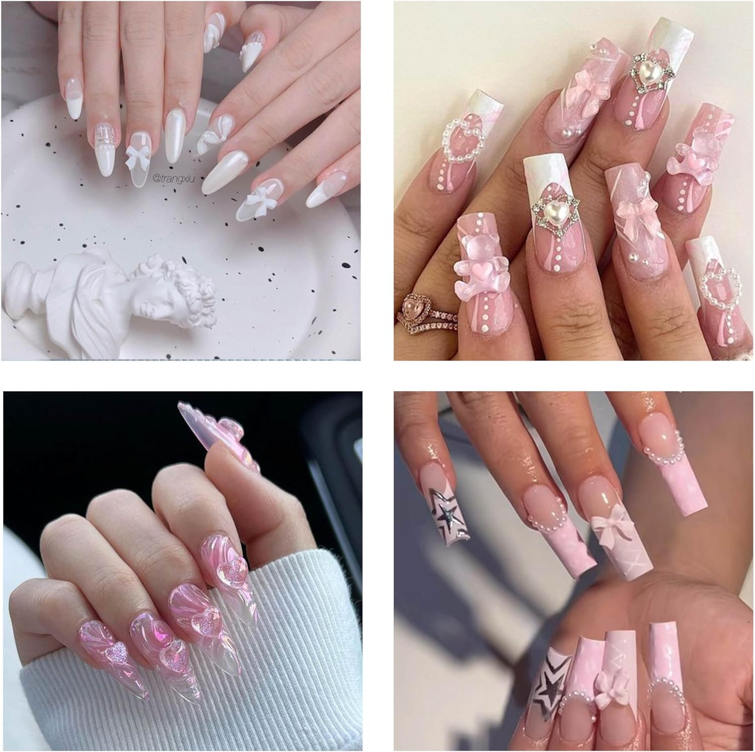 300 Pcs 3D Pink Nail Charms Y2K Kawaii Crystal for Nail Decor, Cute Bow Heart Star Moon Nail Gems Set, Nail Charms and Gems, Gifts for Women - Crystal Butterfly And Ribbon image number 5